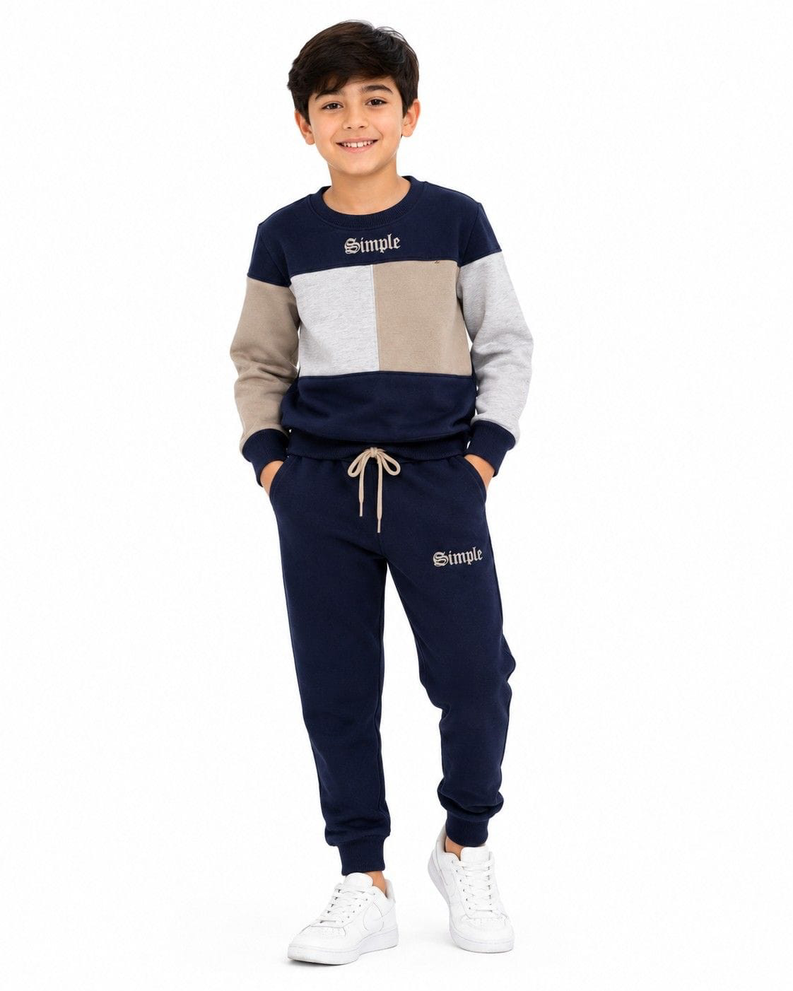 Simple Box Pennal Fleece Tracksuit -Navy Blue