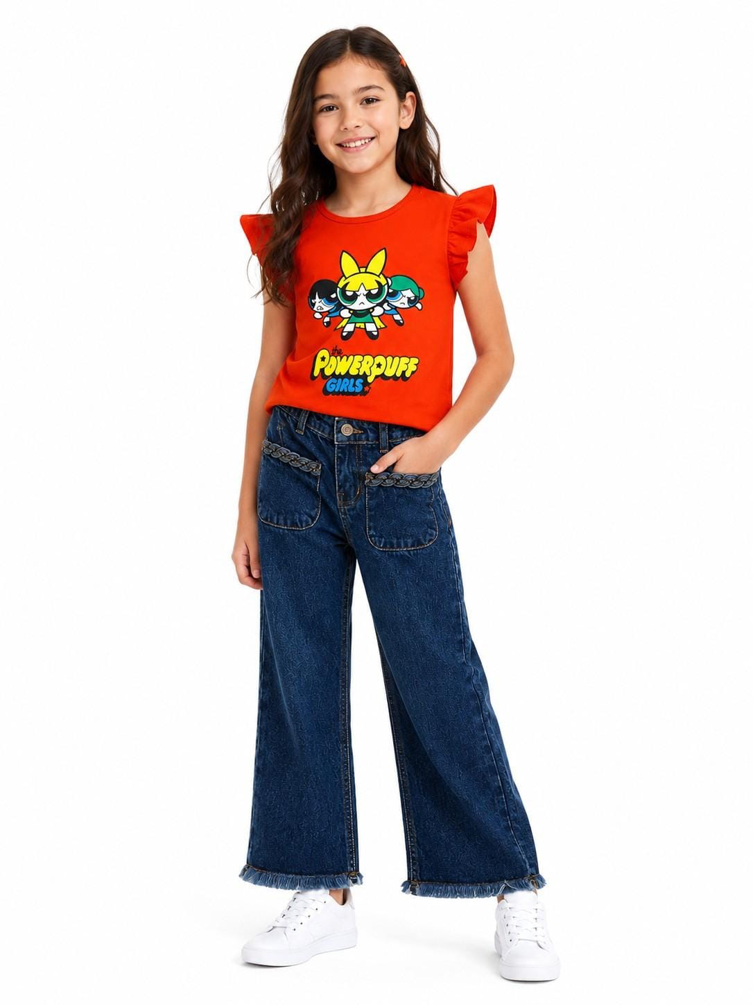 Power Puff Girl Tee Shirt with Signature Stitch Pockets Style Denim Pent