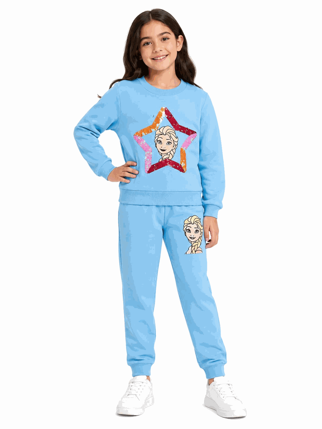 Frozen in Sequins Star Fleece Tracksuit - Sky Blue