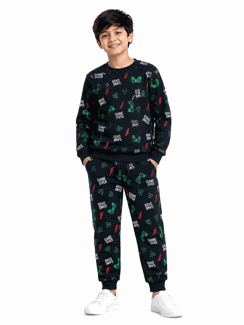 Game Over Fleece Tracksuit -Black