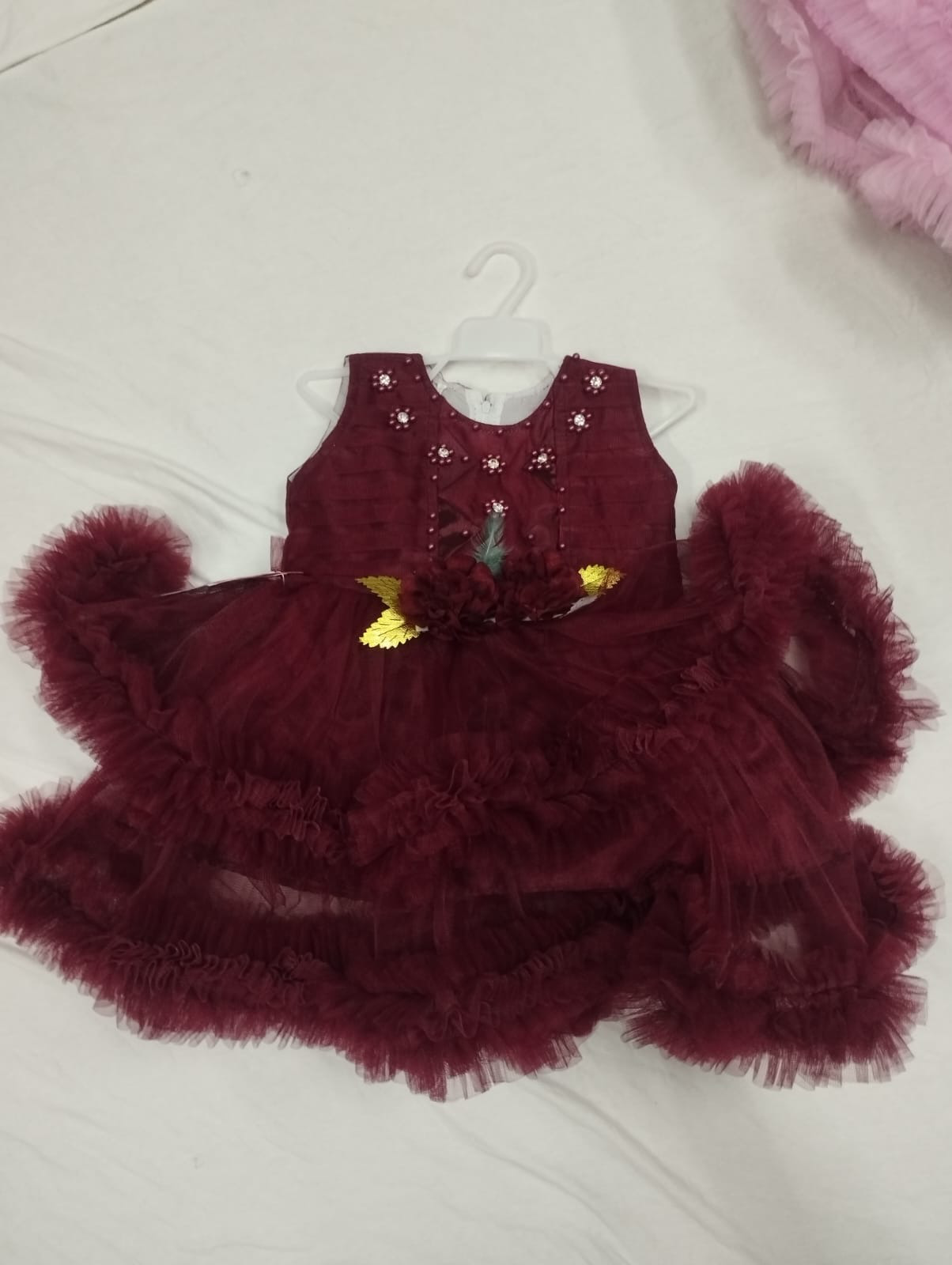 Princess Fairy Frock Front Flower Motive Maroon
