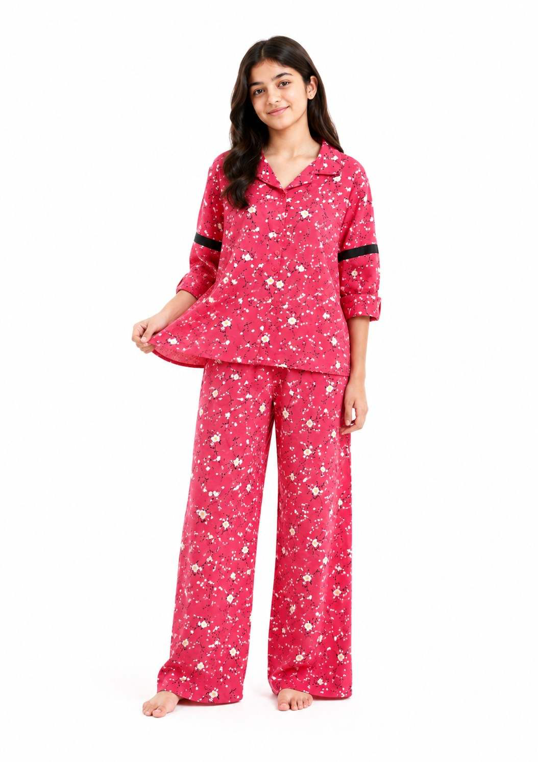 White Mini Floral  Girls Cotton 2Pcs - Red
