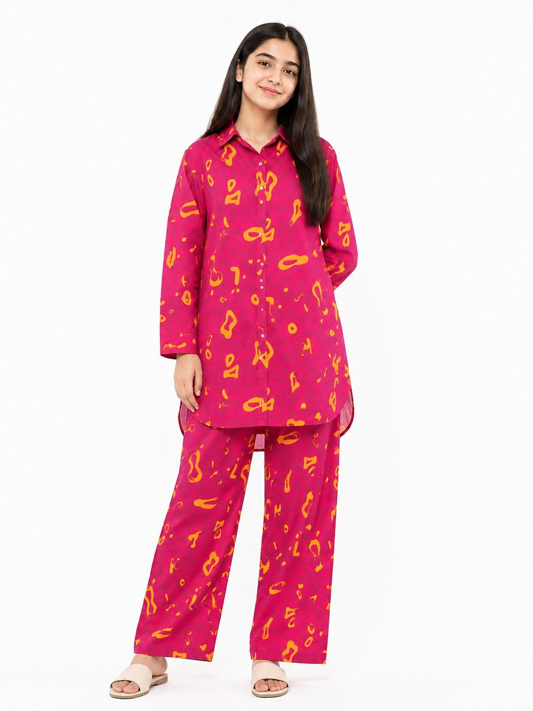 Classic fashion Kurti with Flapper Trouser - Cotton Fabric- Shocking Pink