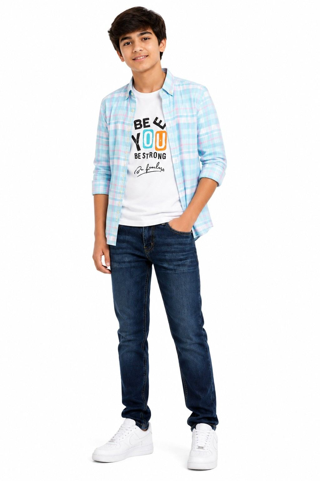 3 Piece Set Regular Casual Shirt with Inner TShirt Paired With Slim Fit Boys Denim Jeans