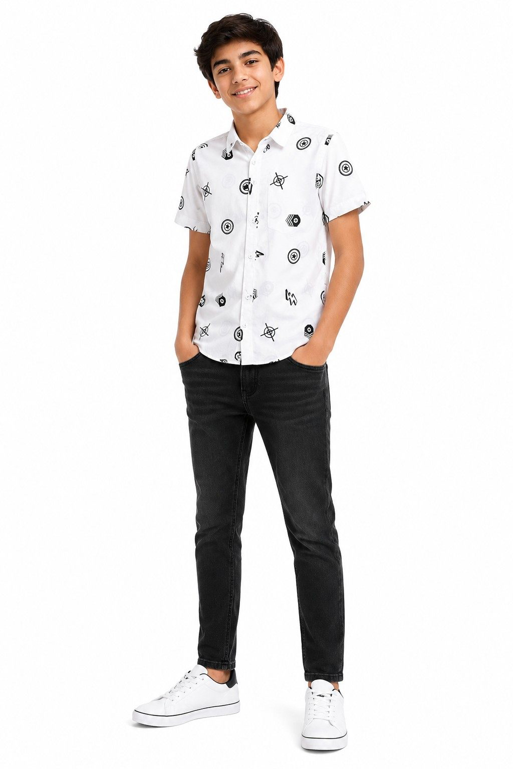 KC Captain Badge Casual Shirt Paired With Super Comfy Stretch Cotton Jeans Charcoal