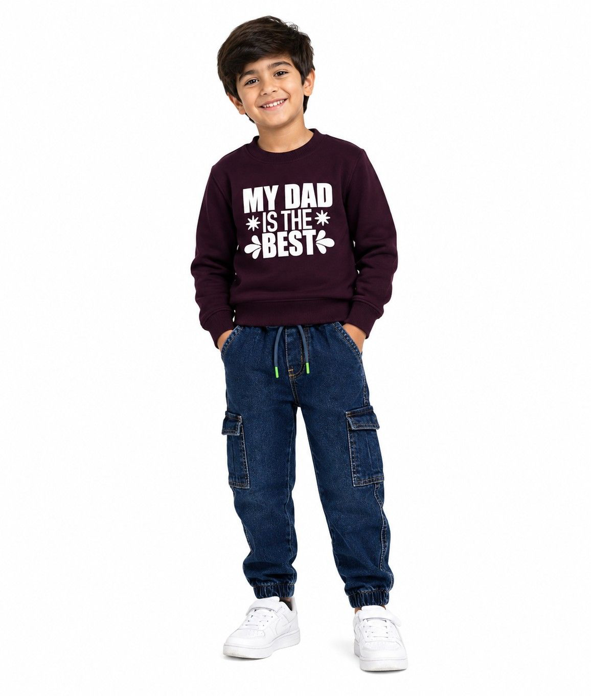 My Dad Is Best Fleece SweatShirt Paired with Six Pocket Elastic Bottom Denim Joggers