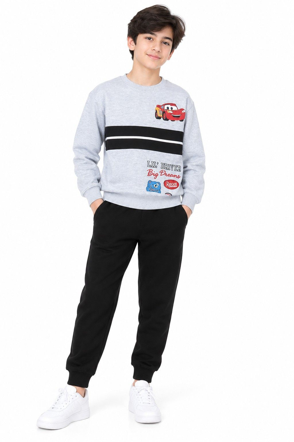 Disney Car LIL Driver Big Dreams Fleece Tracksuit 2-pice - Light Grey & Black
