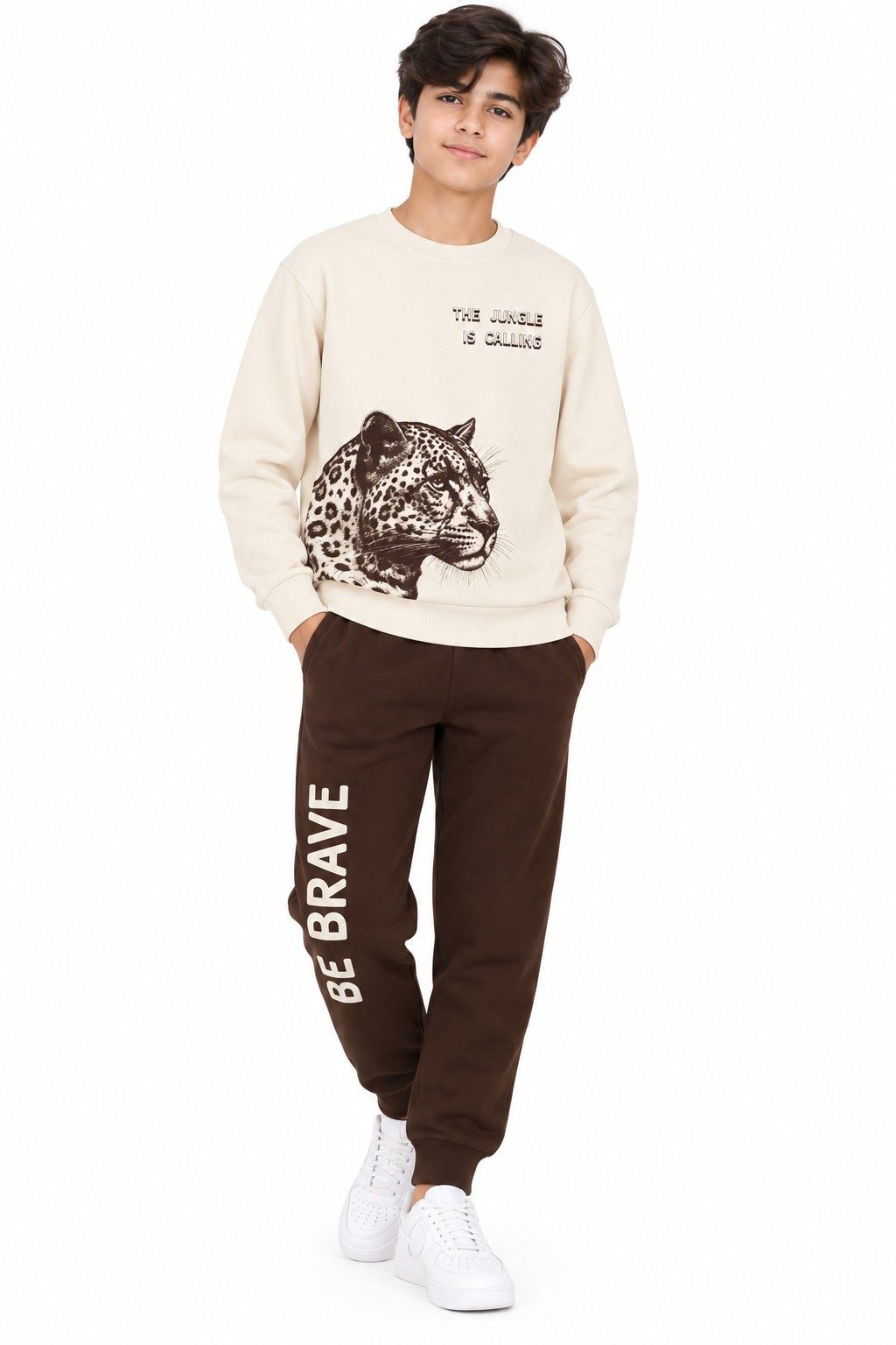 Be-Brave  Fleece Tracksuit Skin & Dark-Brown
