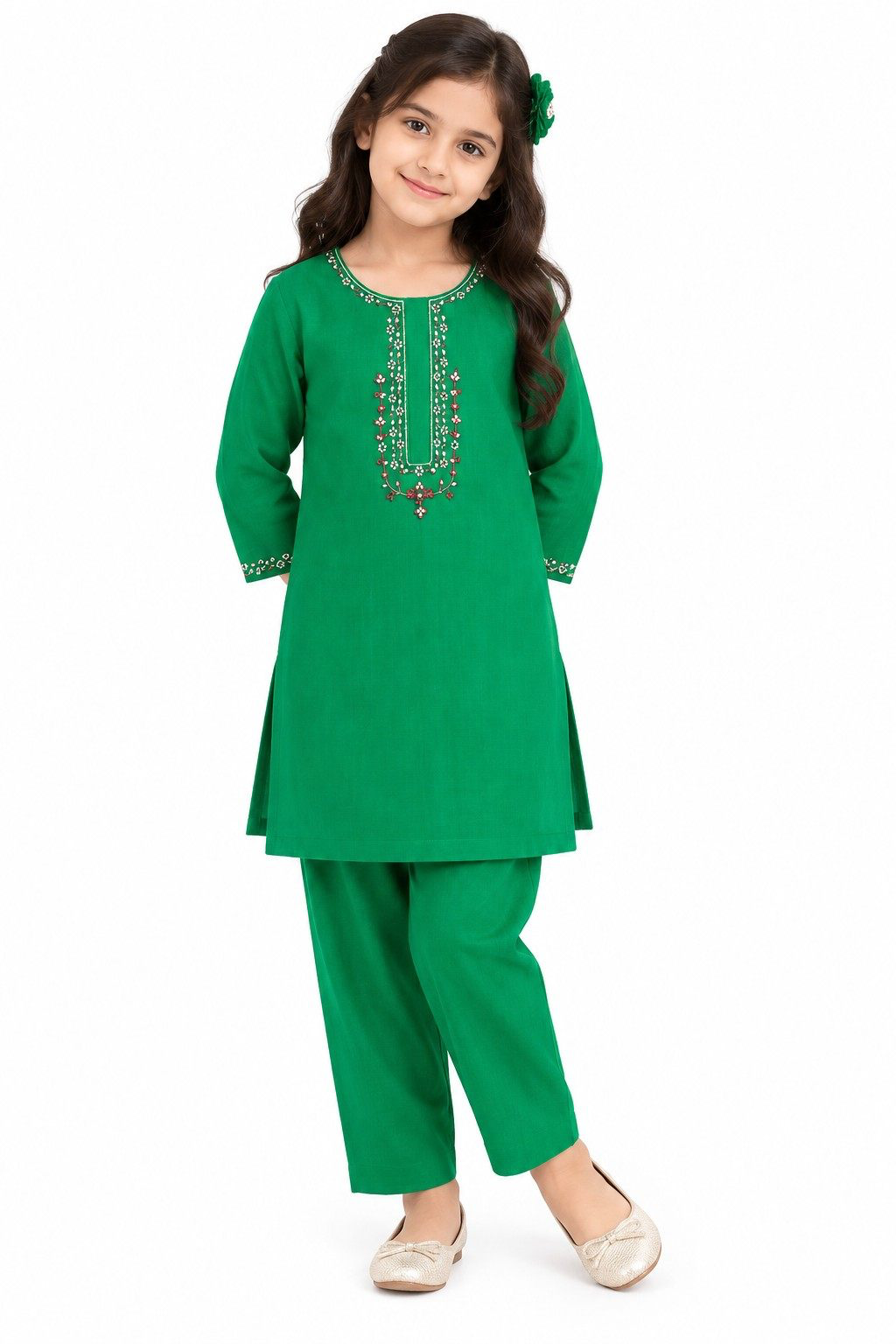 Pink Decent Embriodery Khaddar 2pc Suit - Green