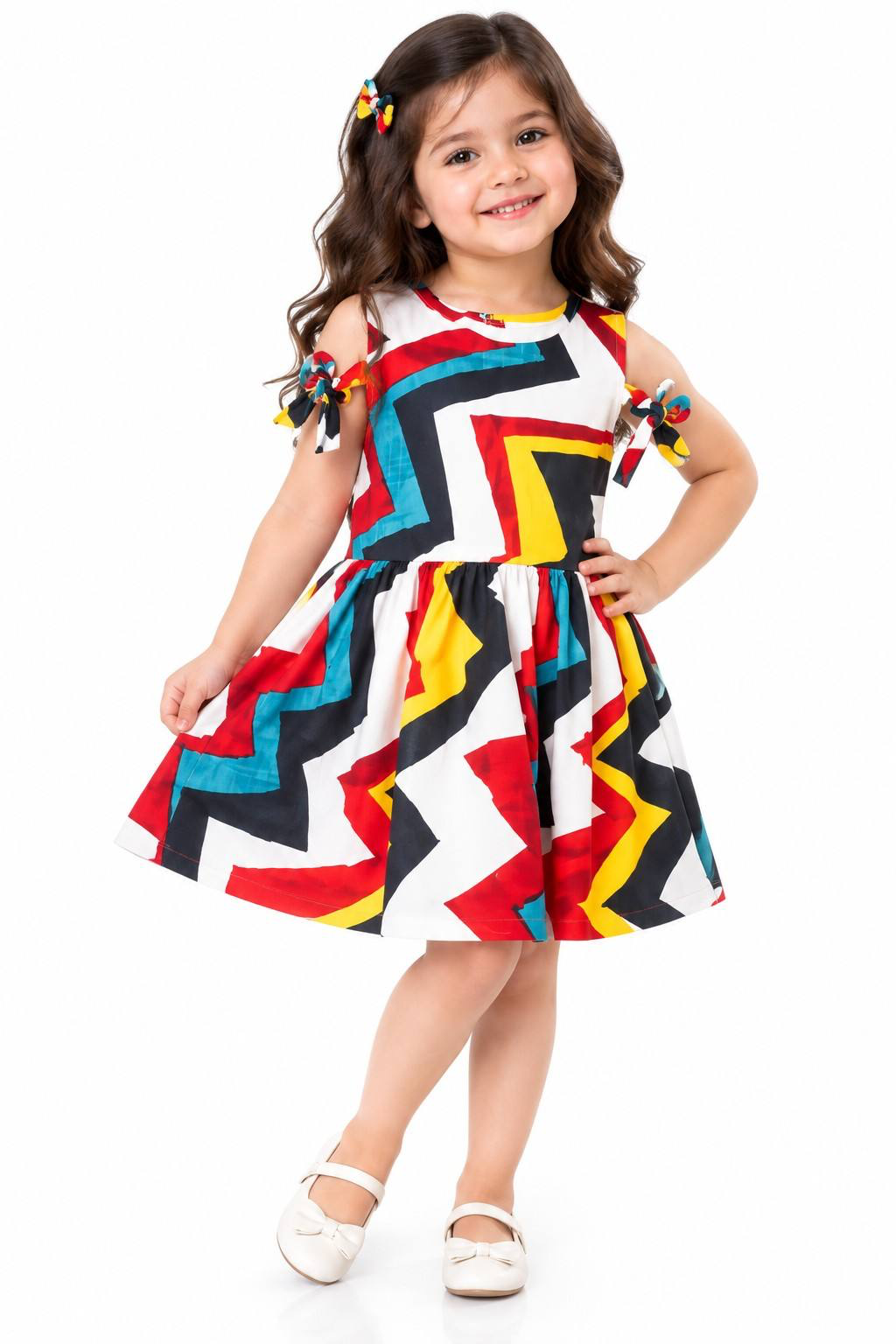 Multi Color Irregular Striped Cotton Frock