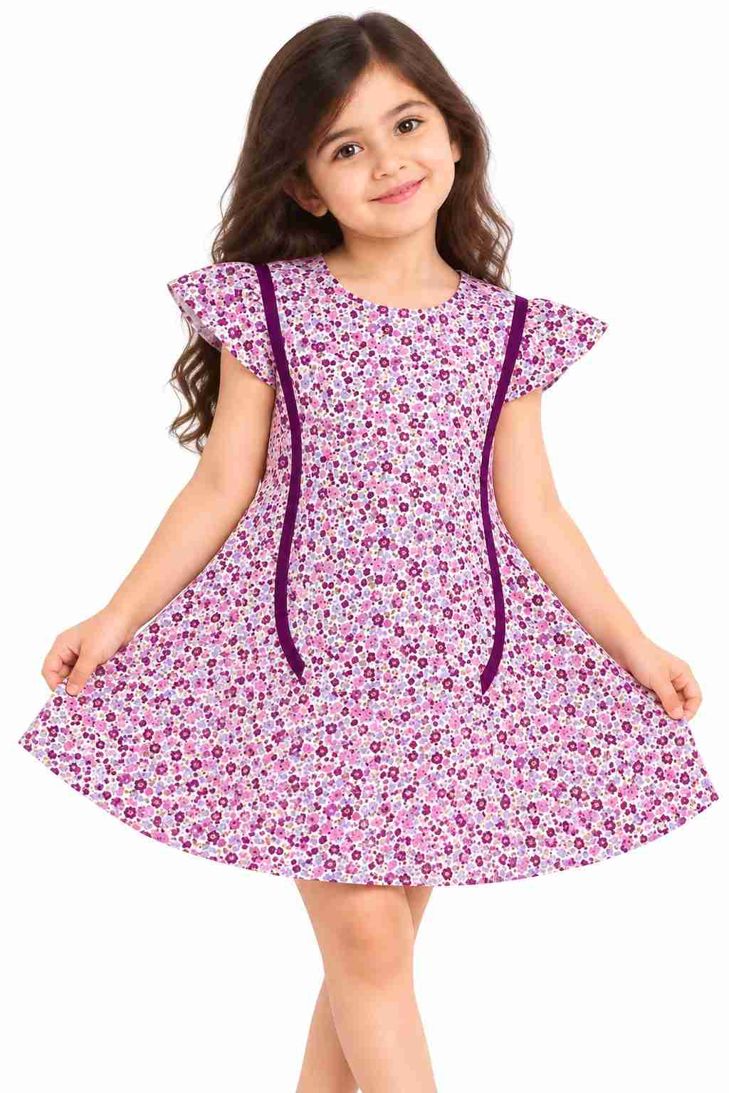 Mini Florals Print Cotton Frill Short Frock