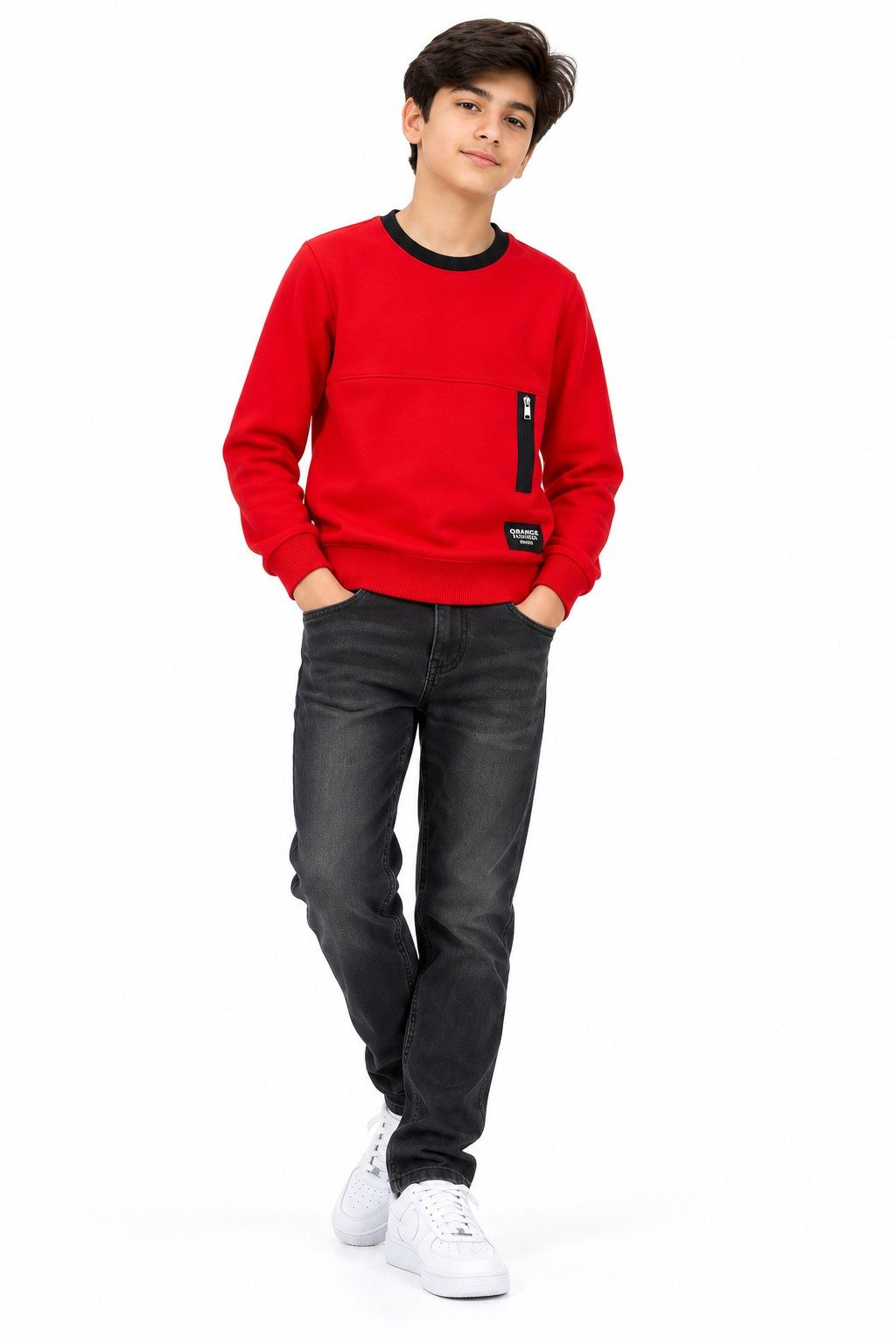 Pullover With Chest Zipper Pocket Fleece Sweatshirt with Super Comfy Stretch Jeans