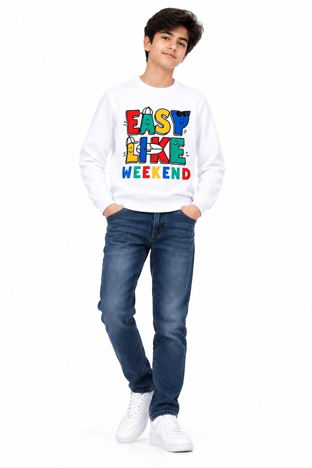 Weekend Easy Like Fleece Sweatshirt with Slim Fit Boys Denim Jeans
