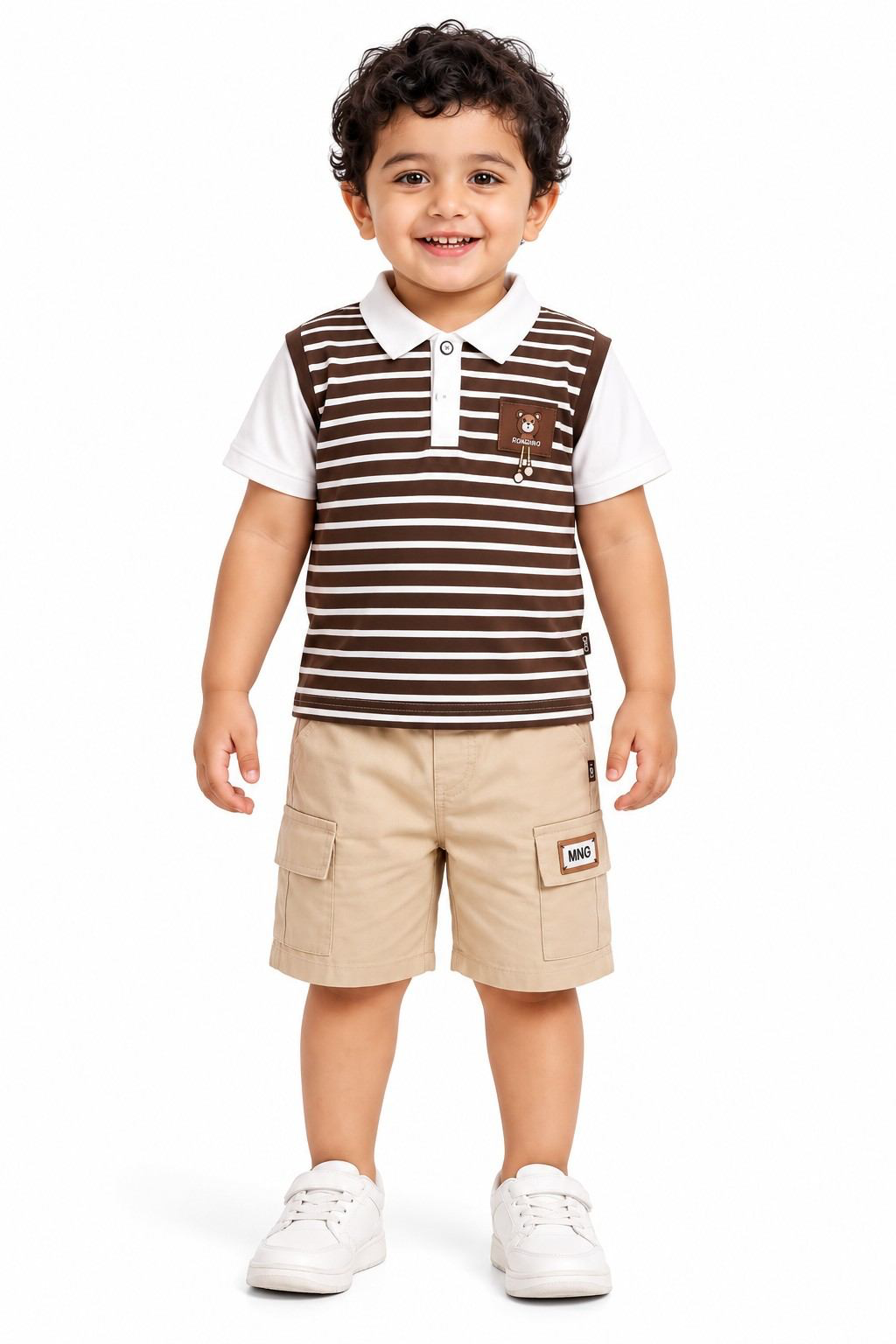 Brown Striped Polo Shirt With Shorts