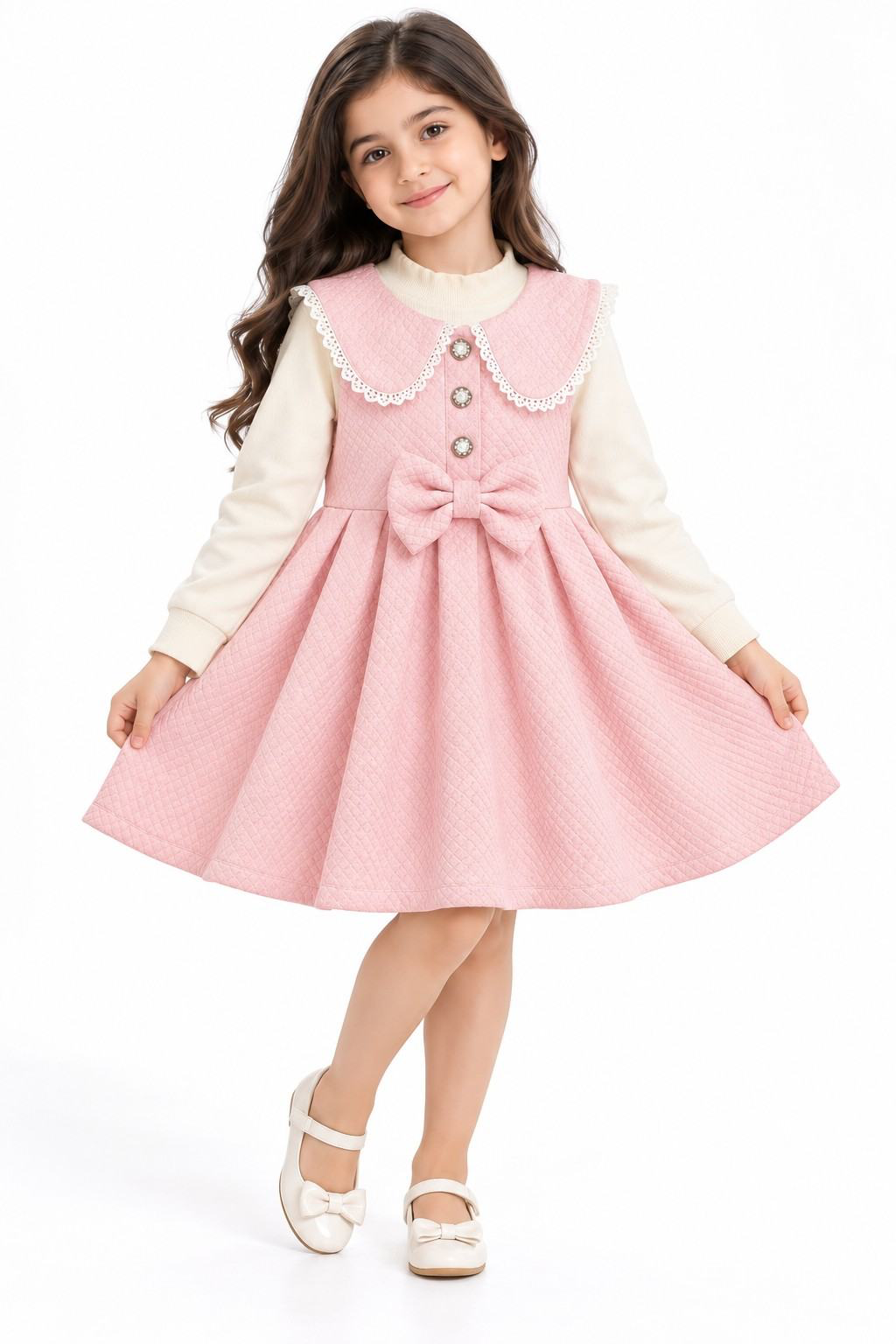 Elegant Tweed Frock with Inner Top - Pink & Skin