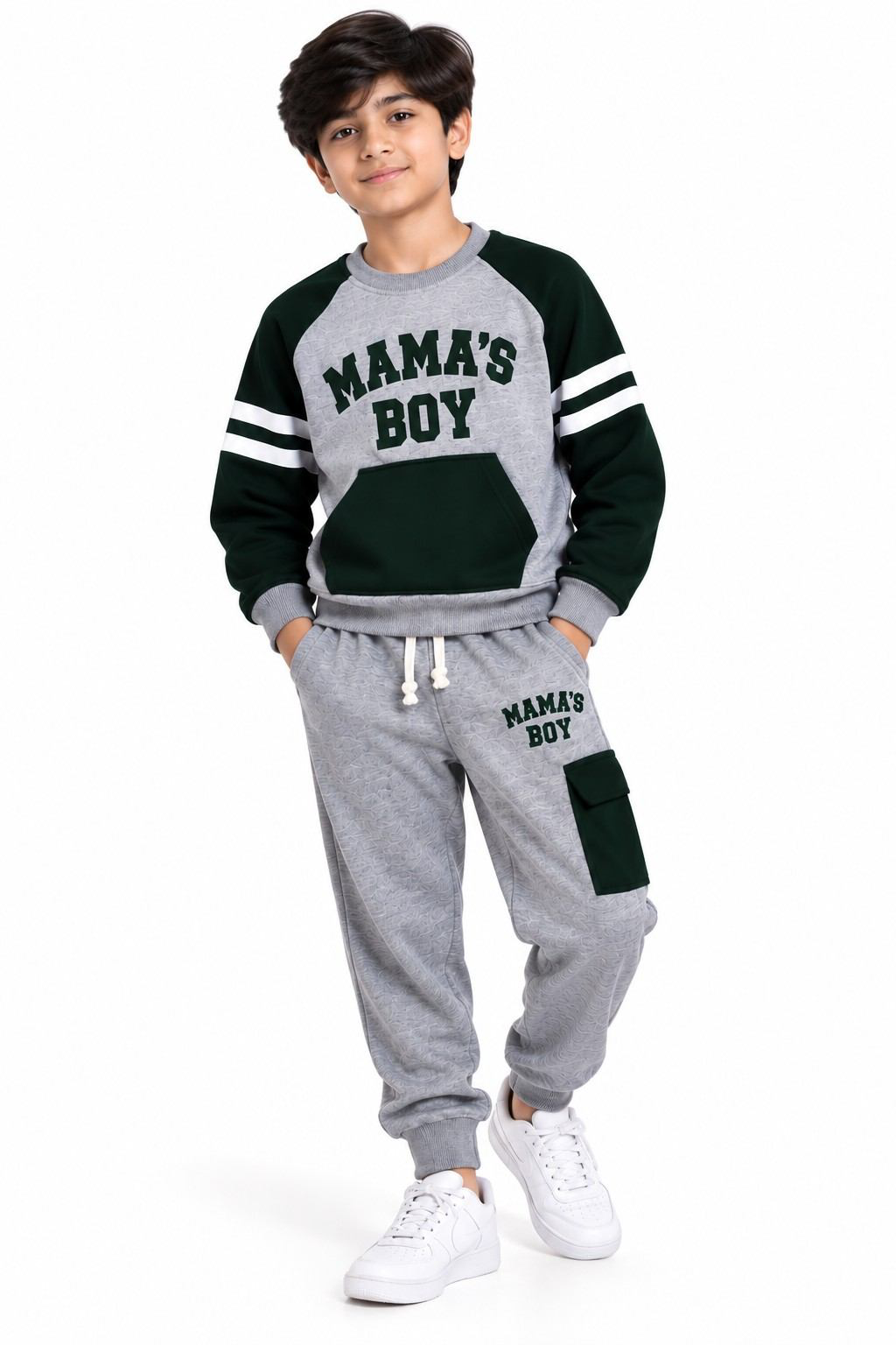 Mama's Boy Fleece Tracksuit - Dark Green & Gery