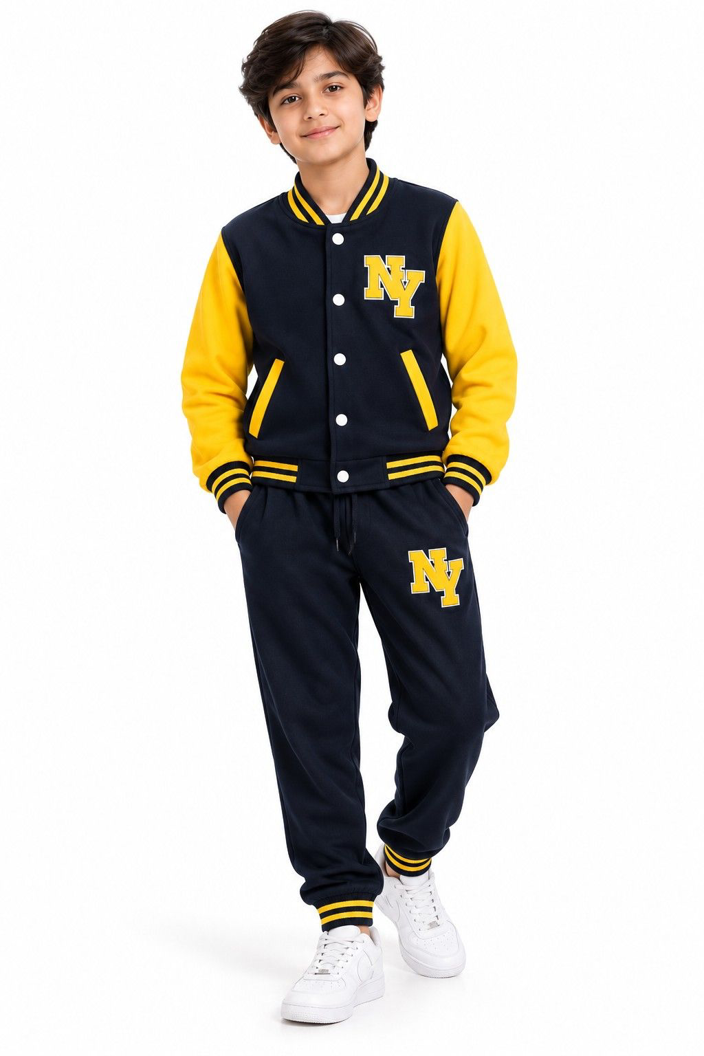 Boys Sporty NY Varsity 2-Piece Fleece Tracksuit - Black & Yellow