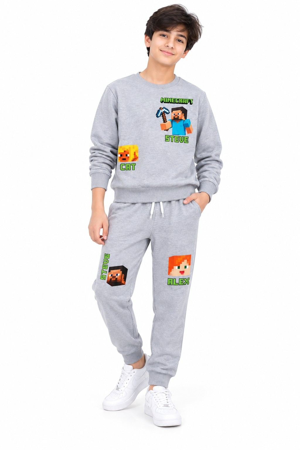 Boys Minecraft Fleece Tracksuit - Grey