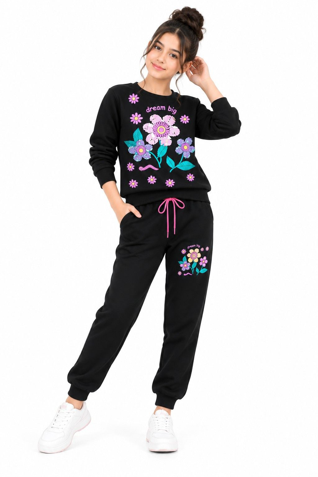 Sequence  Dream Big Sunflowers Fleece Tracksuit - Black