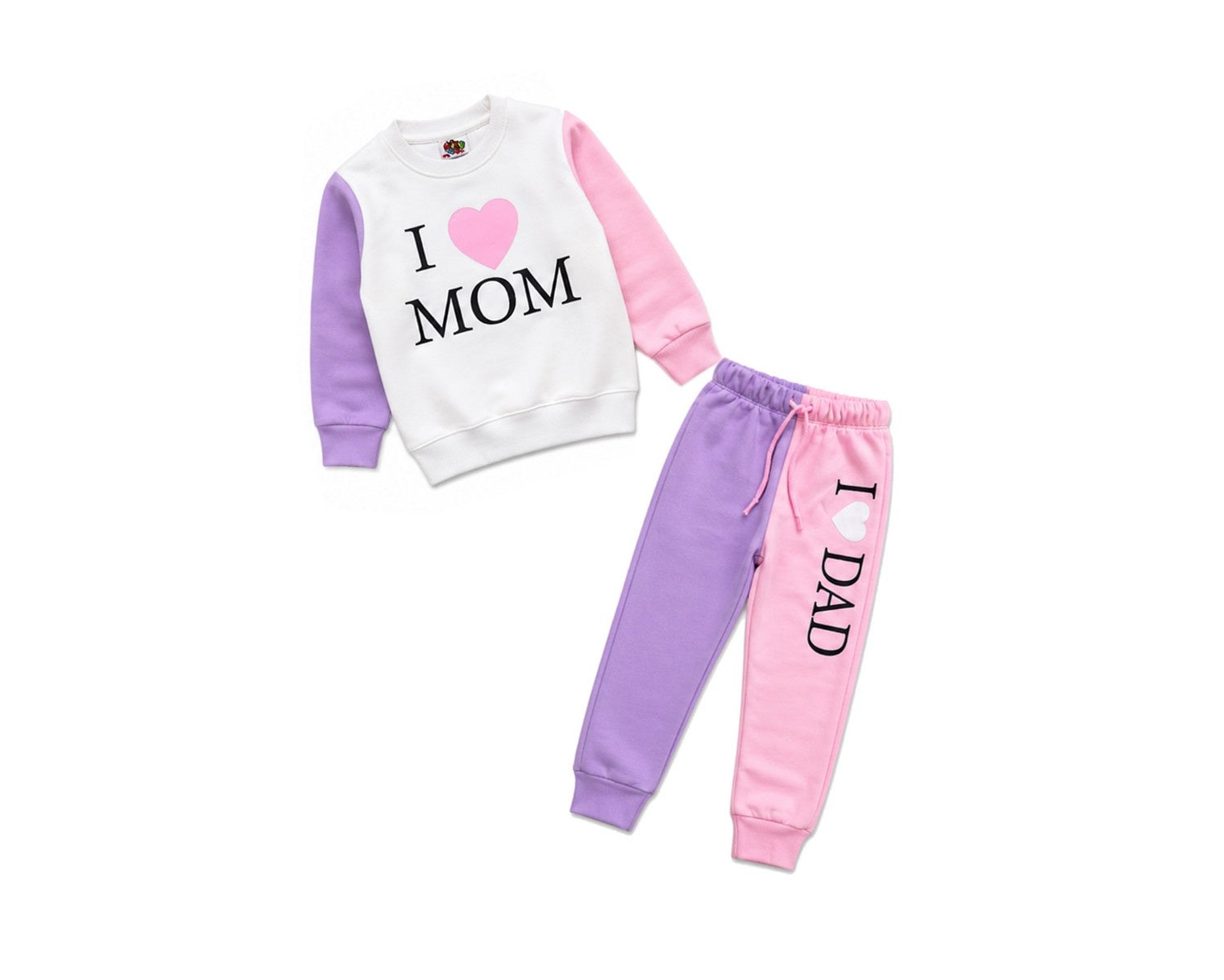I Love Mom & Dad Fleecs Tracksuit - Pink White & purple