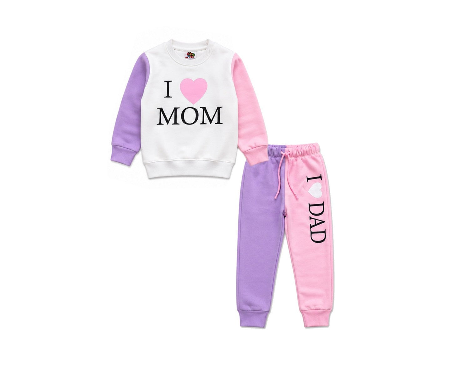 I Love Mom & Dad Fleecs Tracksuit - Pink White & purple