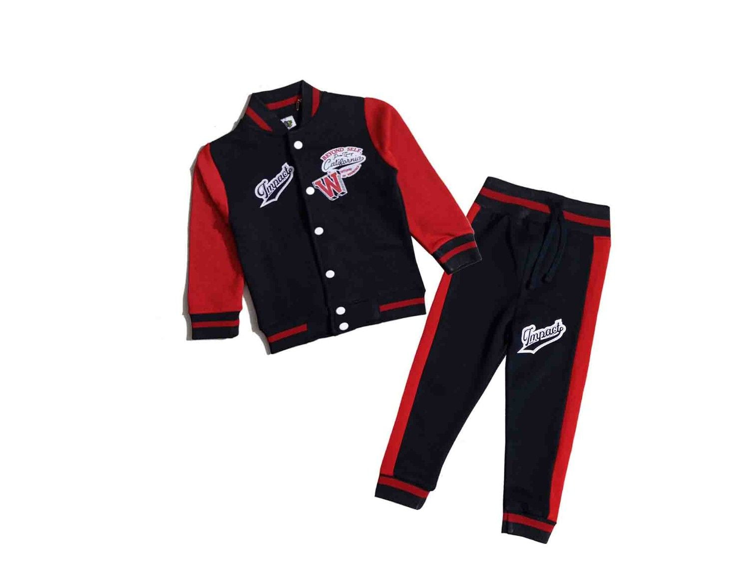 Impact Classic Style Baseball Fleece Jacket With Trouser - Red & Black-1