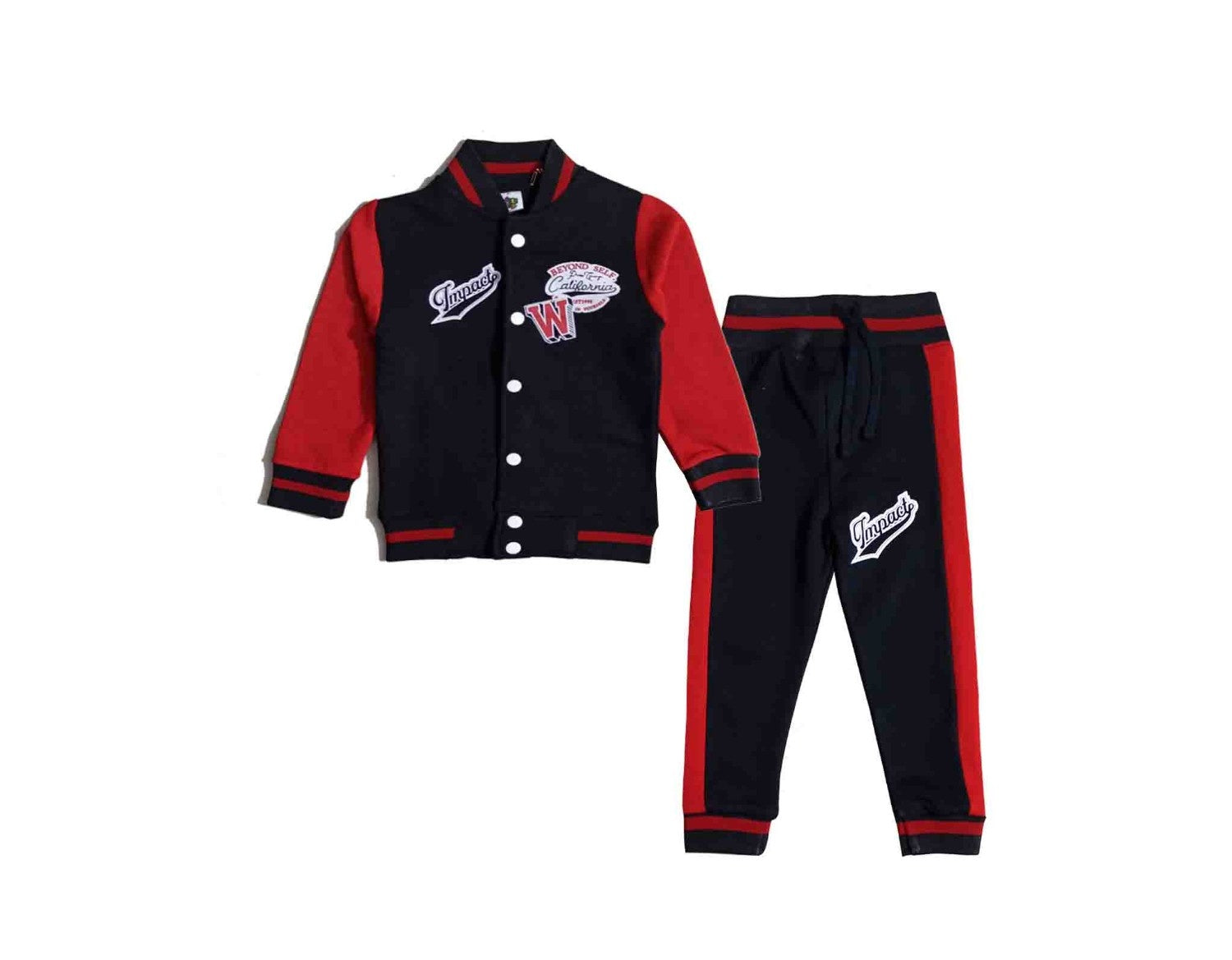 Impact Classic Style Baseball Fleece Jacket With Trouser - Red & Black