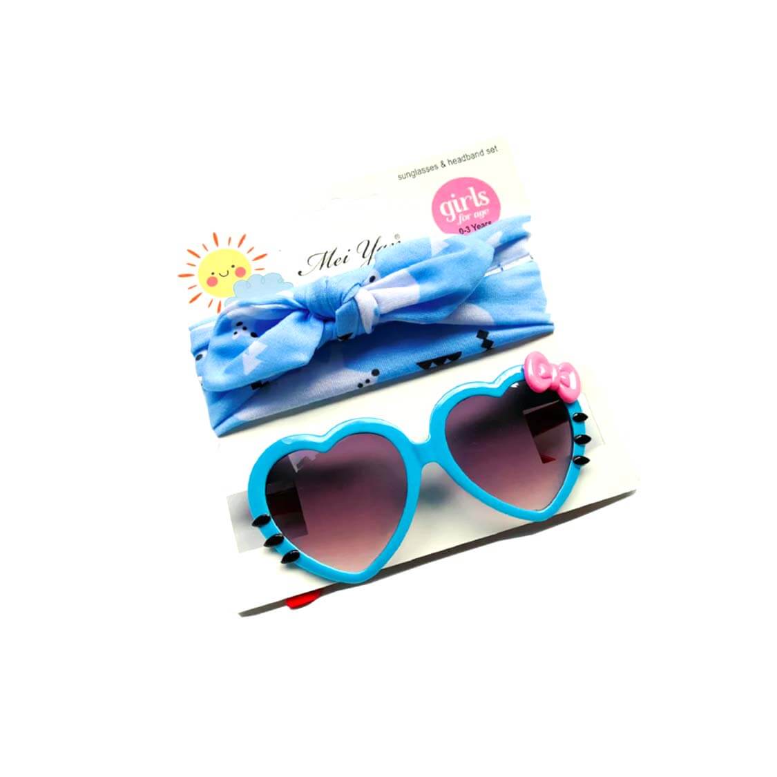 Imported Heart Sunglasses With HeadBands Set - Blue