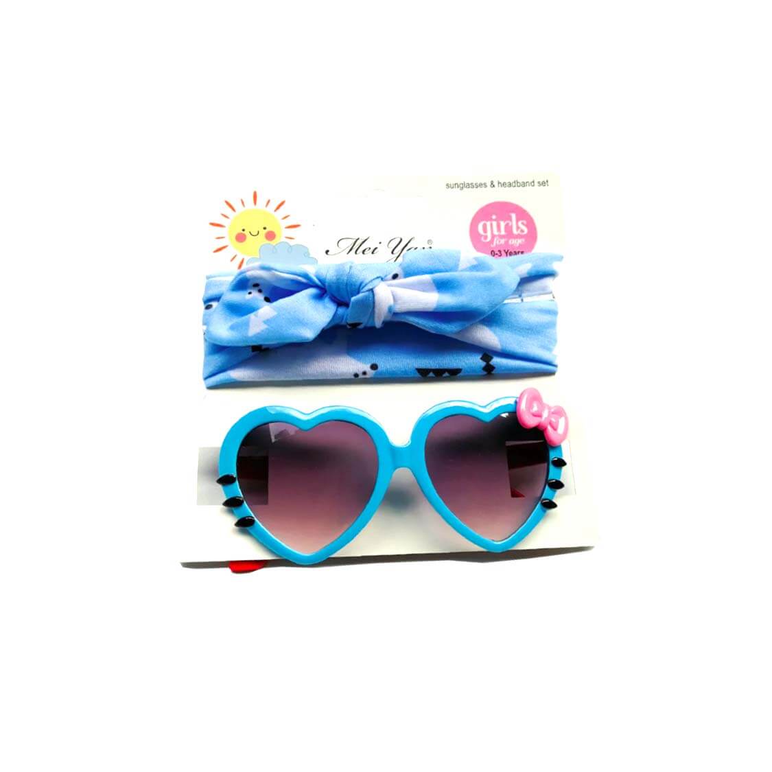 Imported Heart Sunglasses With HeadBands Set - Blue