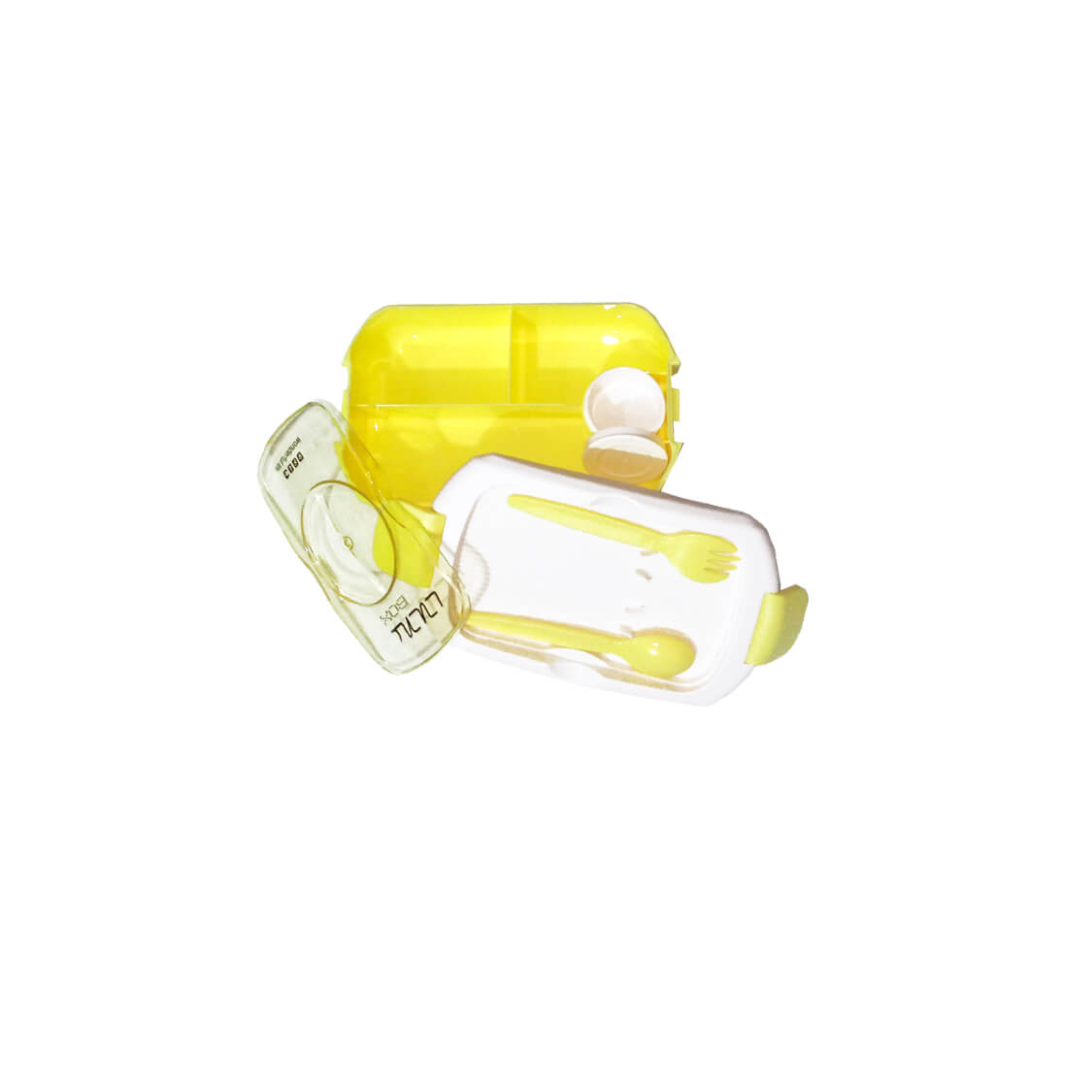 Imported Lunch Box with Multiple Compartments With Spoon & fork - yellow
