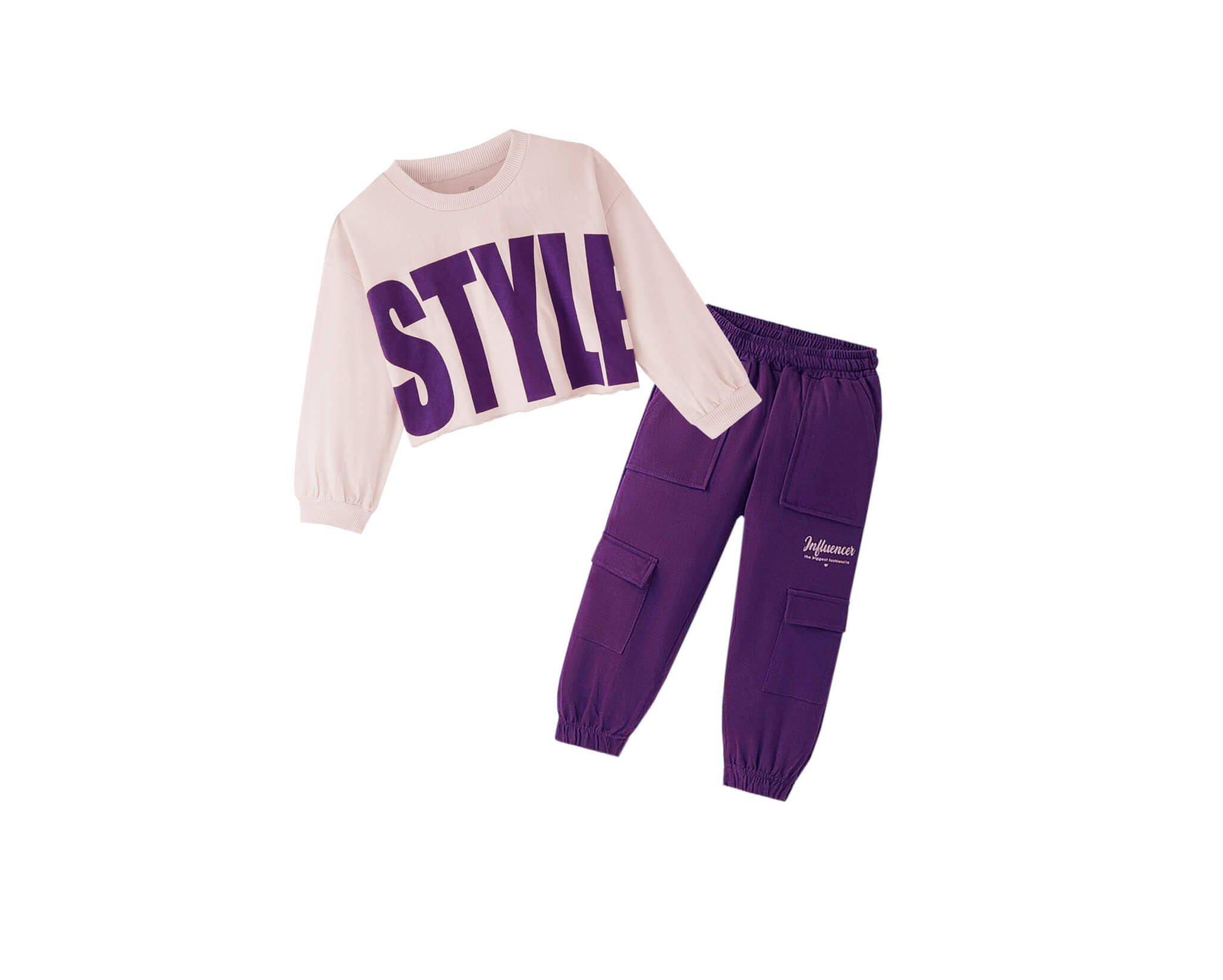 Influncer Style Short SweatShirt &amp; Pockets Style Trouser -Baby Pink &amp; Maganta
