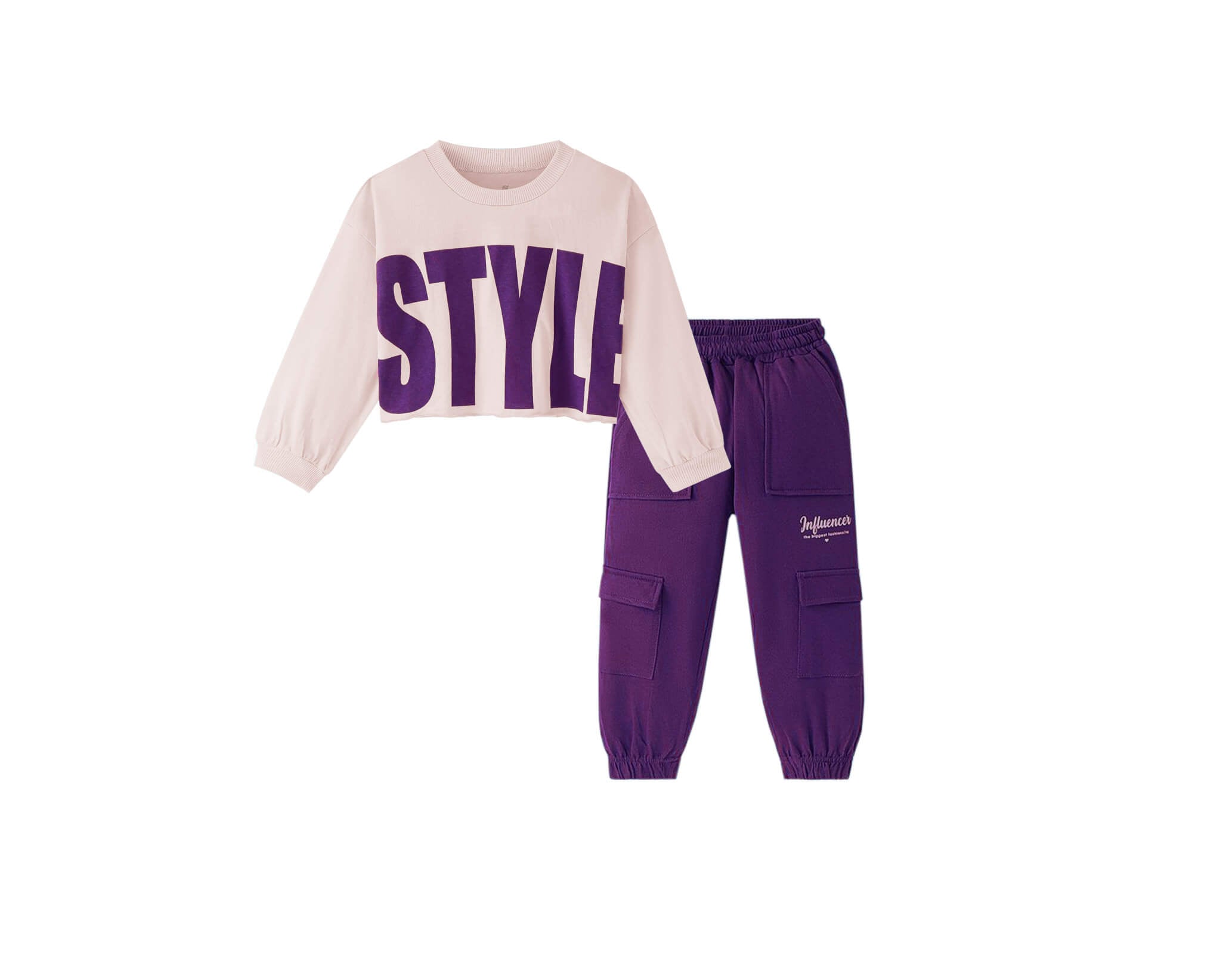 Influncer Style Short SweatShirt &amp; Pockets Style Trouser -Baby Pink &amp; Maganta