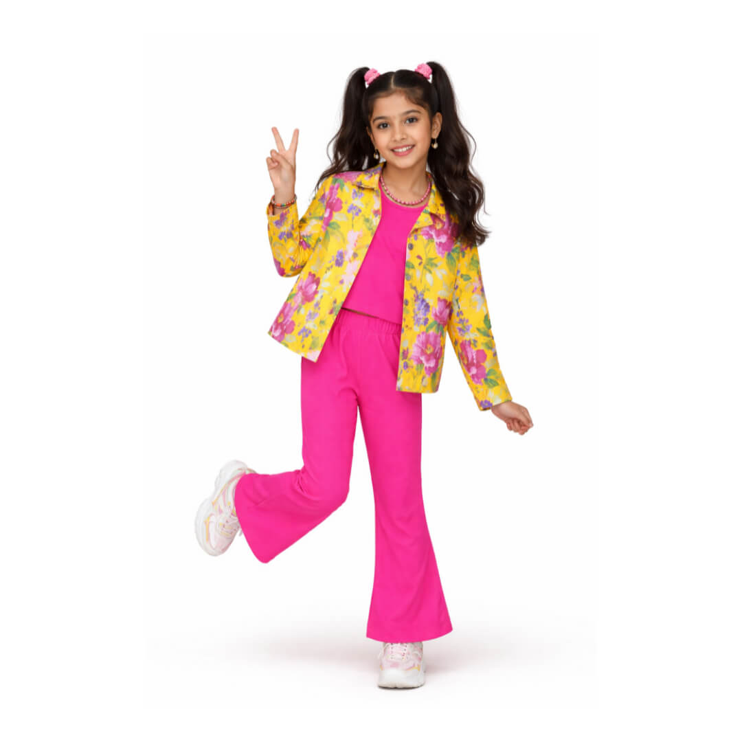 Flowers Garden 3pcs Suit – Shocking Pink &amp; Mustard