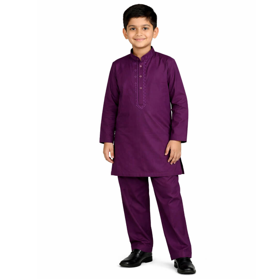 DECENT Embroidered Cotton Kurta &amp; Trouser Set – Maroon