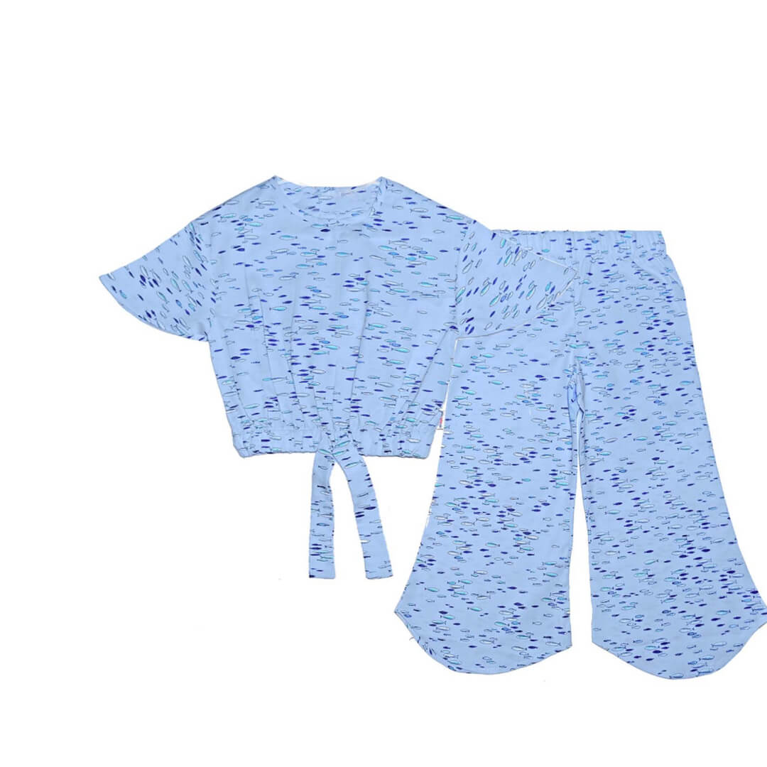 Fishes Family Fish Cut Top & Trouser - Sky Blue