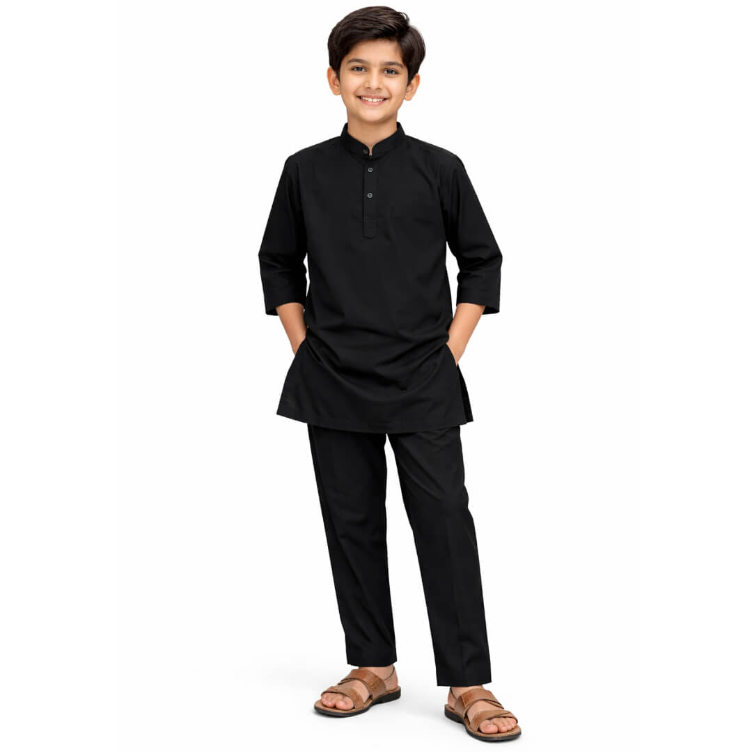 Classy Cotton Kurta &amp; Trouser Set – Black