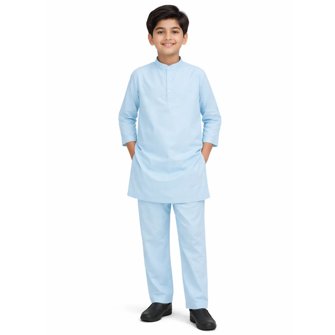 Stylish Classic Cotton Kurta &amp; Trouser Set – Sky Blue