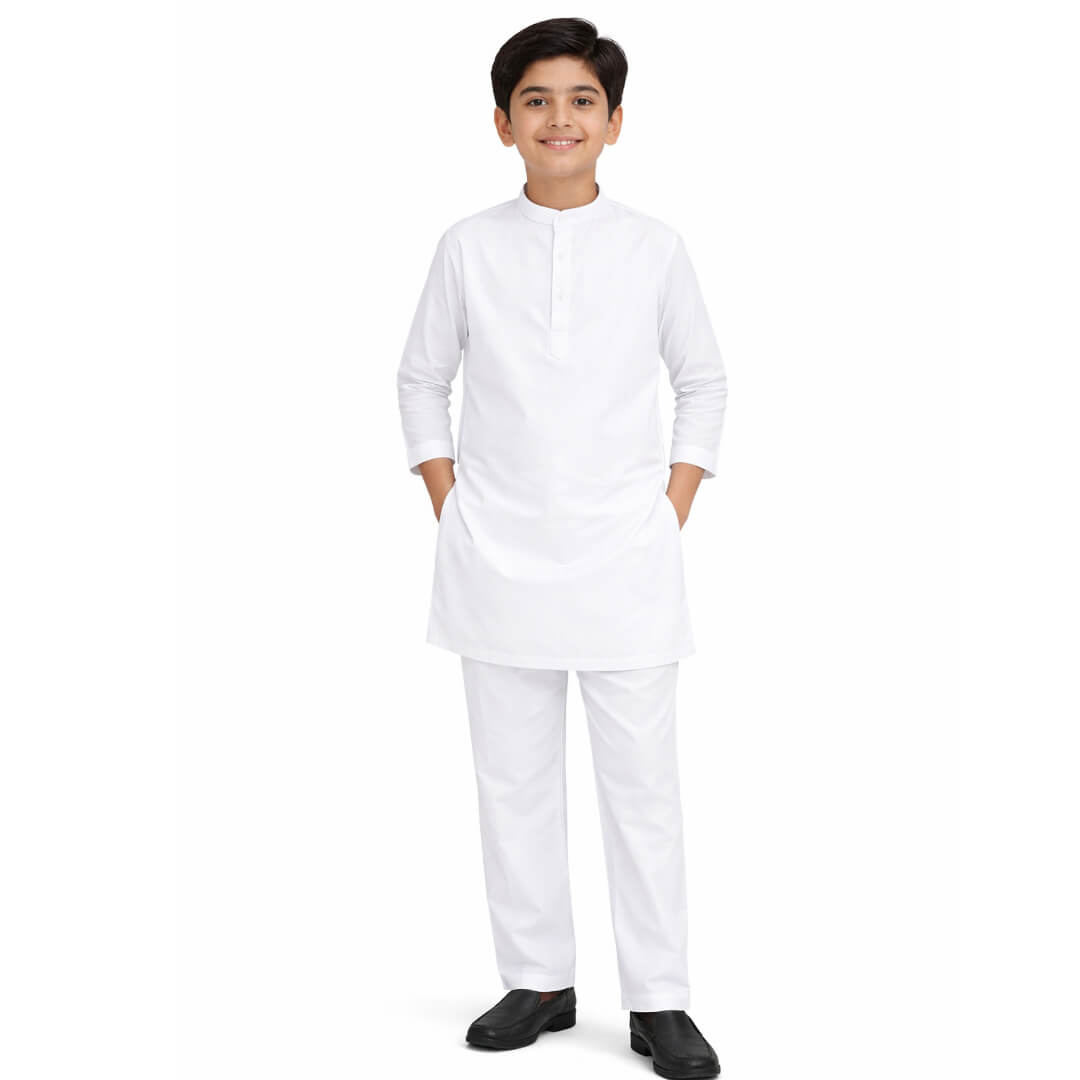 Classic Style Cotton Kurta &amp; Trouser Set – White