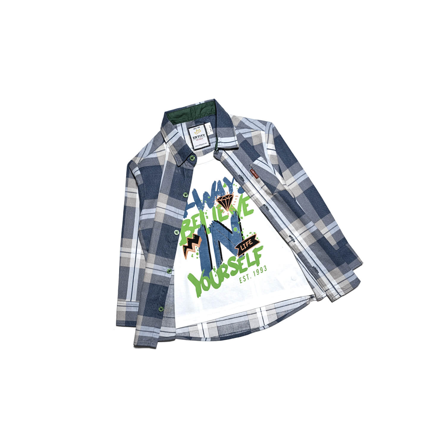 Just Be Cool Twofer Grey Check Casual Shirt - Grey