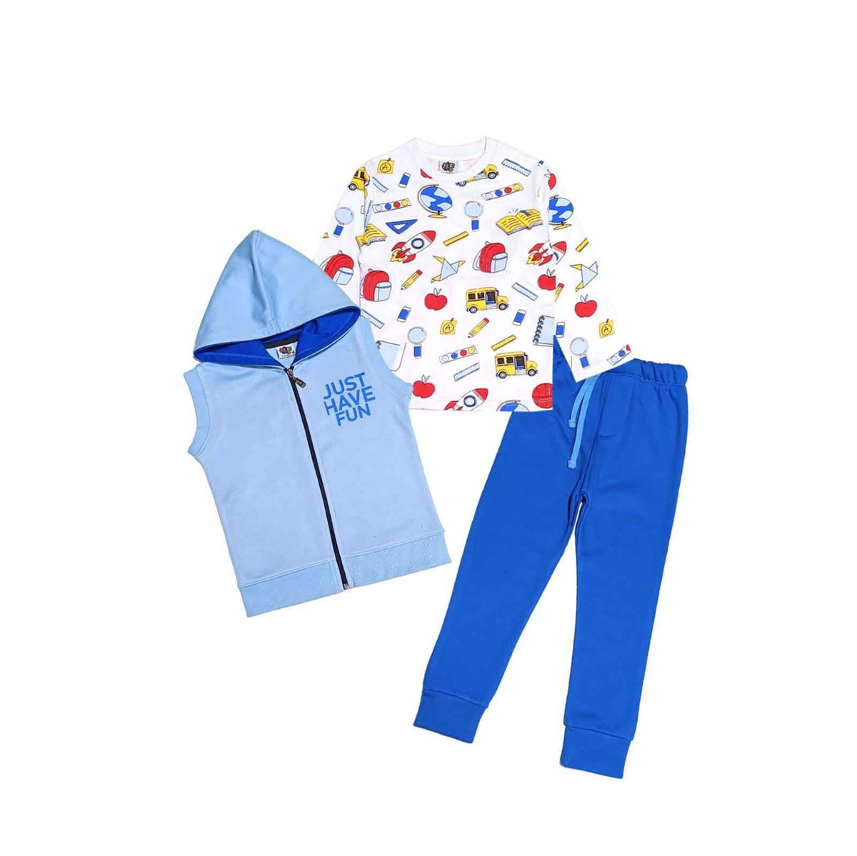 Just Have Fun 3pcs Fleece Tracksuit - Sky White &amp; Blue-1