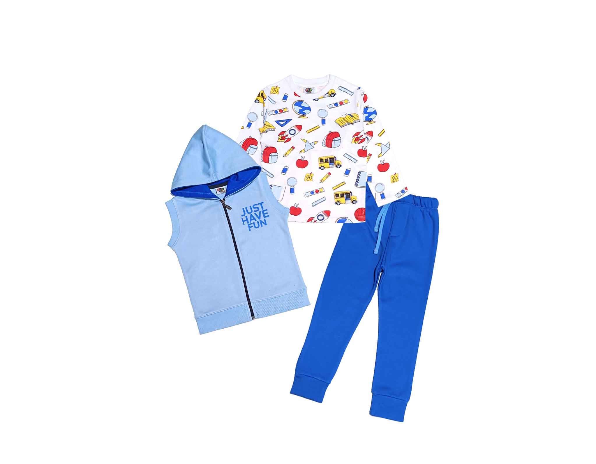 Just Have Fun 3pcs Fleece Tracksuit - Sky White &amp; Blue-1