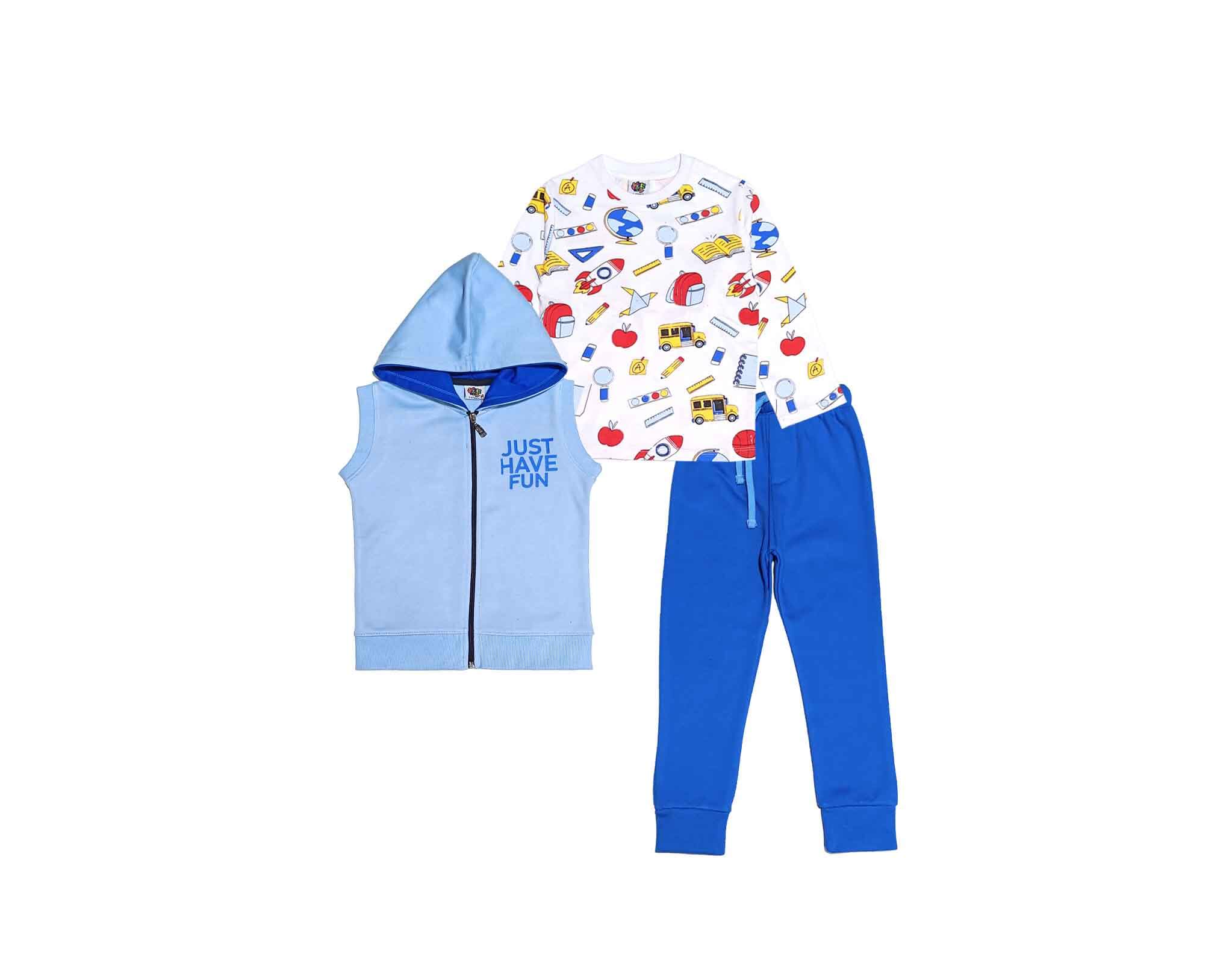 Just Have Fun 3pcs Fleece Tracksuit - Sky White &amp; Blue
