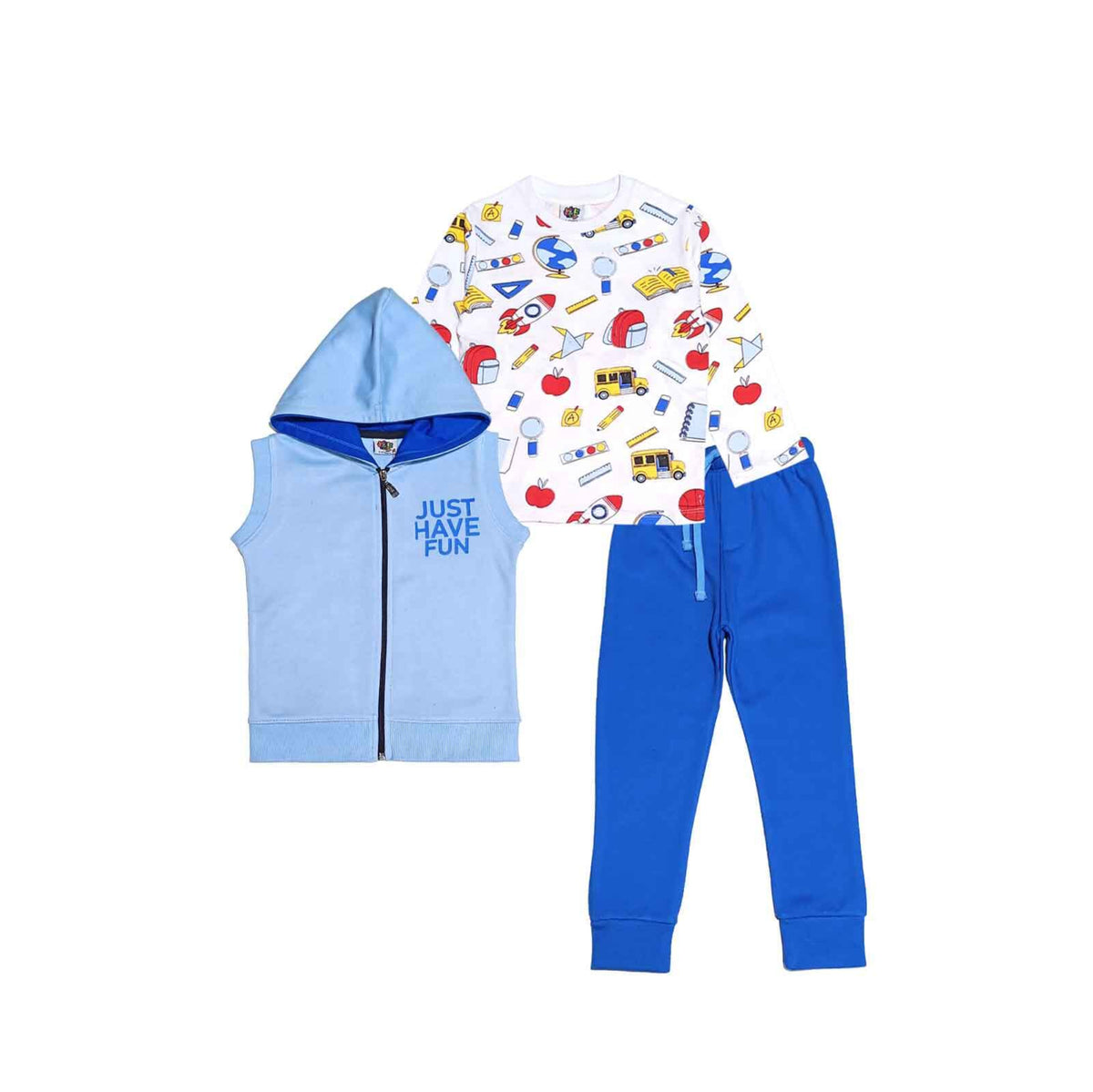 Just Have Fun 3pcs Fleece Tracksuit - Sky White &amp; Blue