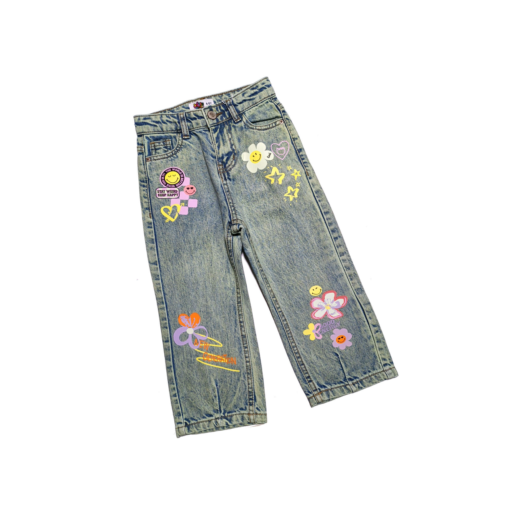 Keep Happy Loose Fit Acid Wash Denim Pant - Green