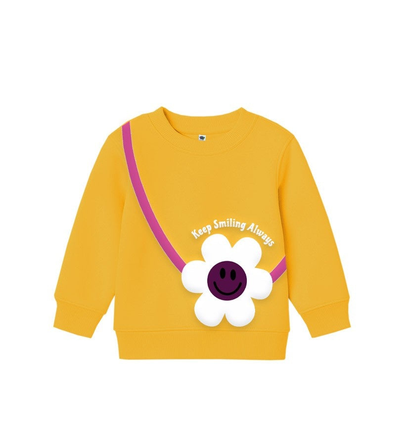 Keep Smiling Always Fleece Sweatshirt -Yellow-2