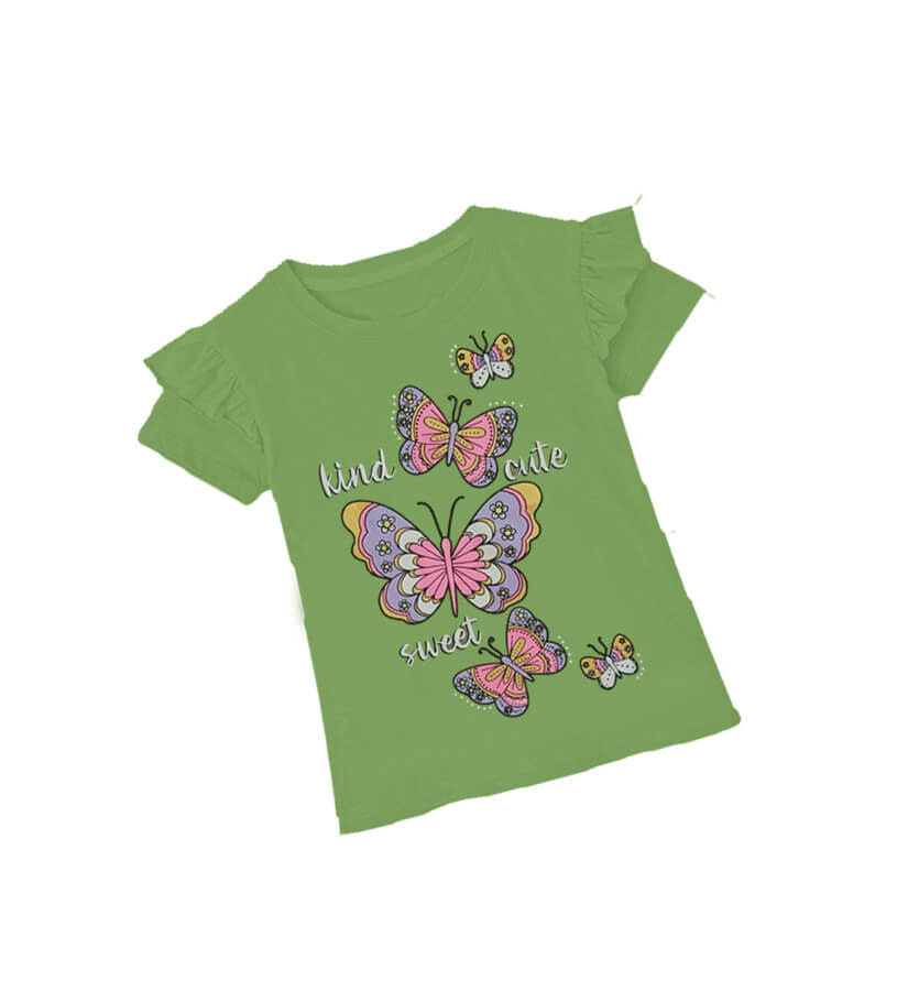 Kids Cute Sweet Butterfly Print Tee Shirt - Olive Green
