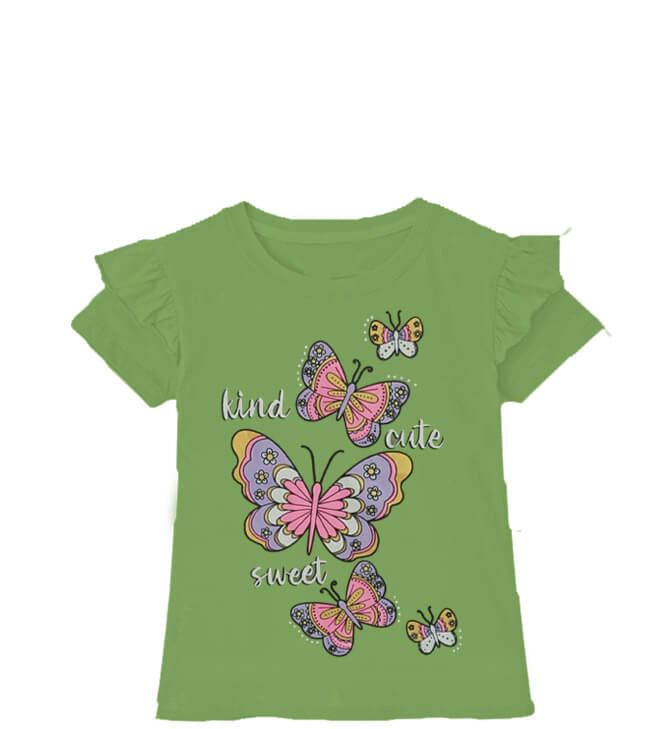 Kids Cute Sweet Butterfly Print Tee Shirt - Olive Green
