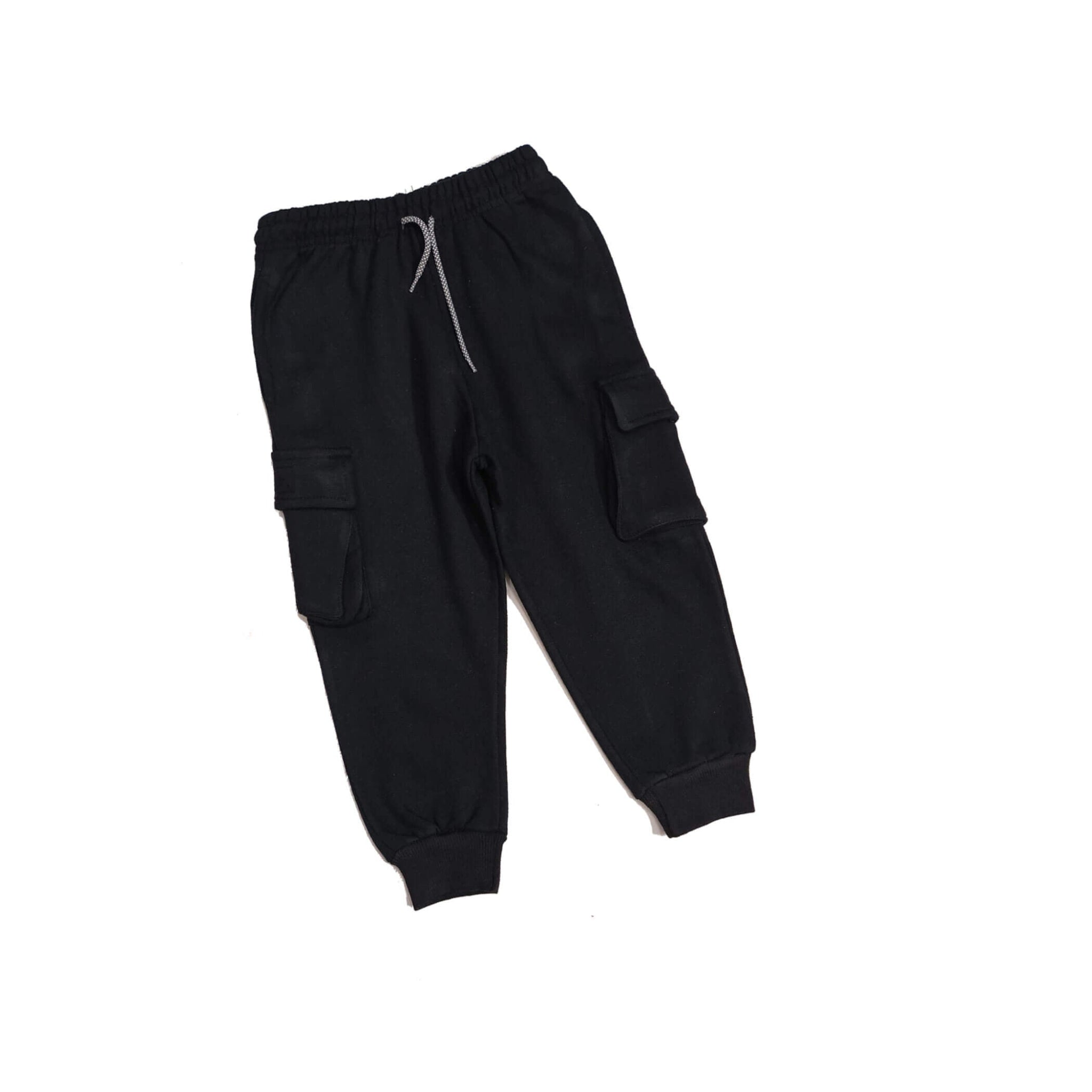Kids-Loose-Fit-Fleece-Cargo-Trouser---Black