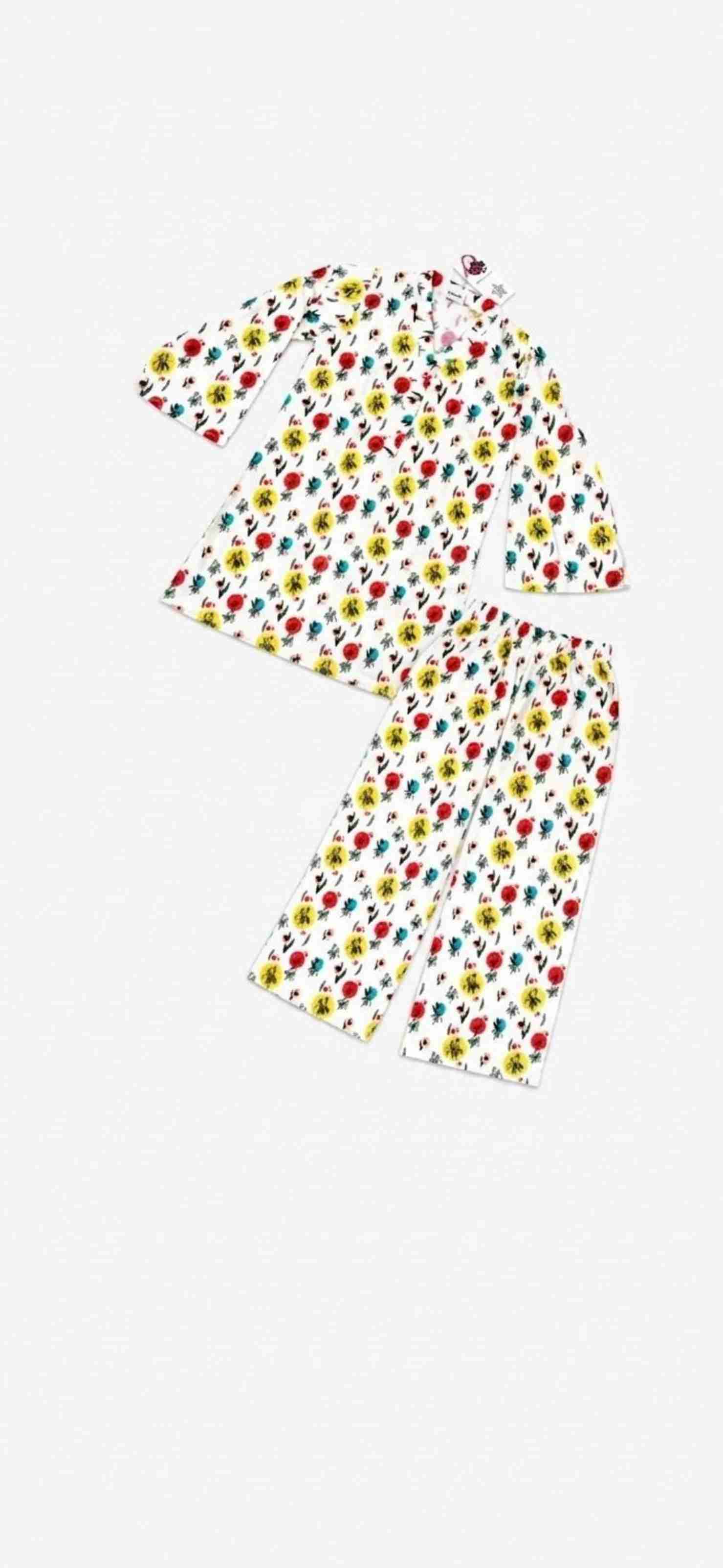 Kids Floral Printed 2-Piece Pajama Set -white