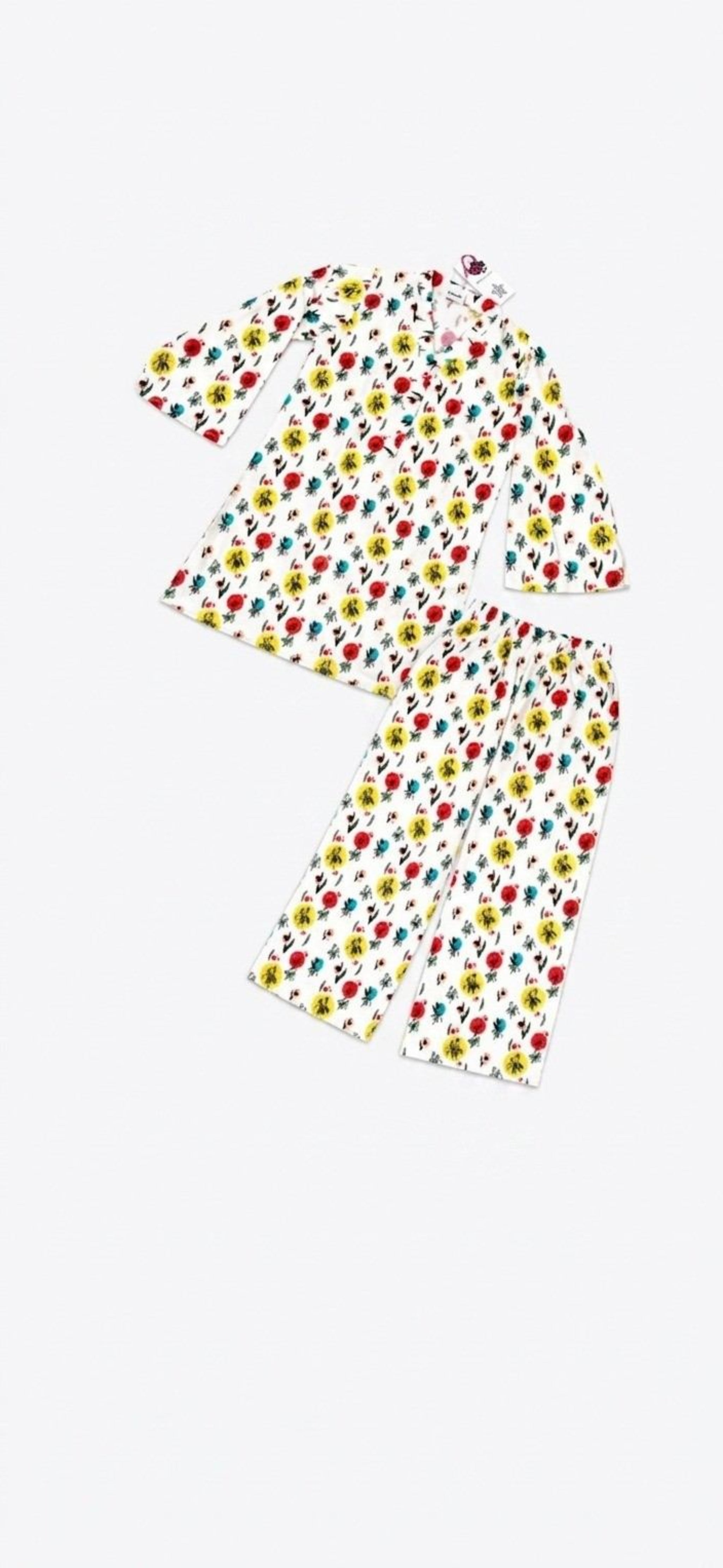Kids Floral Printed 2-Piece Pajama Set -white